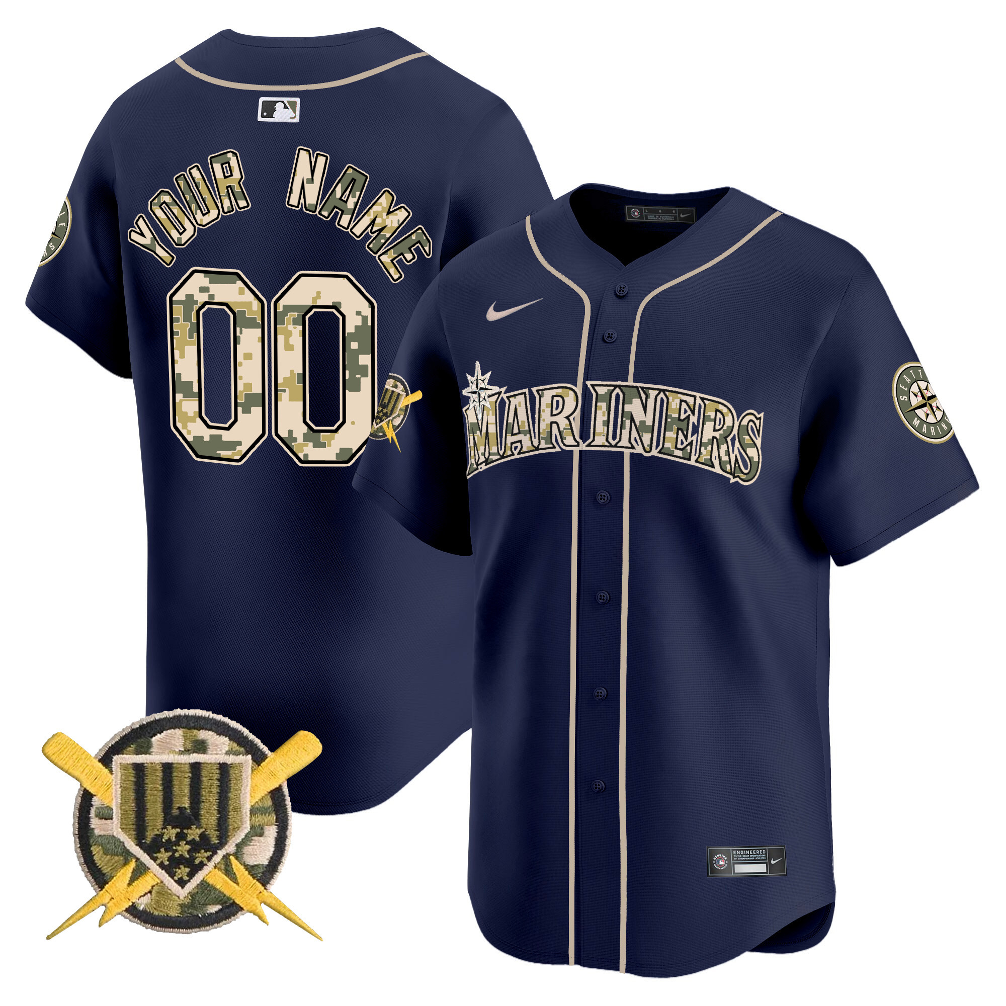 Men Seattle Mariners Armed Forces Day Vapor Premier Limited Custom Navy Jersey - All Stitched