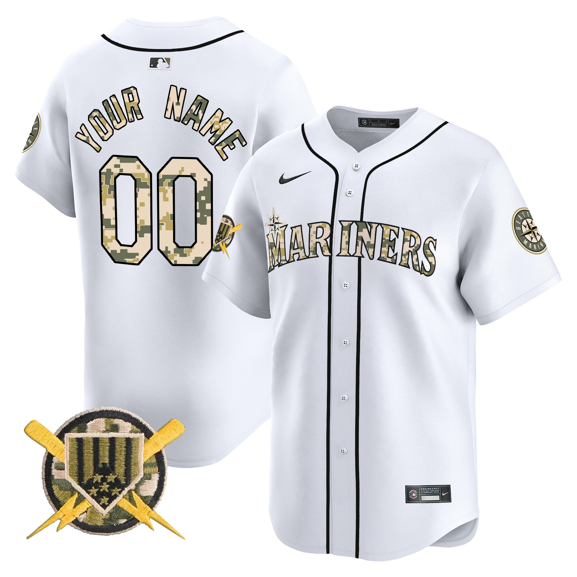 Men Seattle Mariners Armed Forces Day Vapor Premier Limited Custom White Jersey - All Stitched
