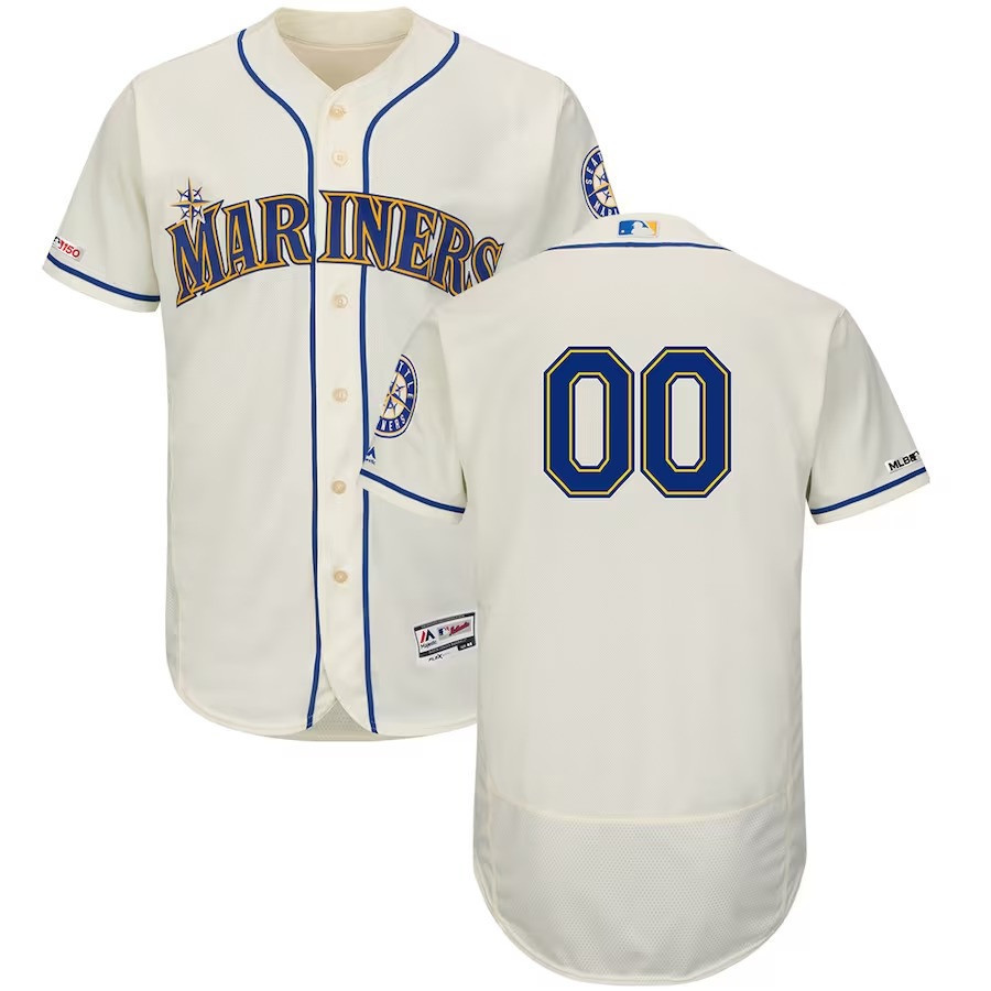 Men Seattle Mariners Custom Flex Cream Jersey - All Stitched