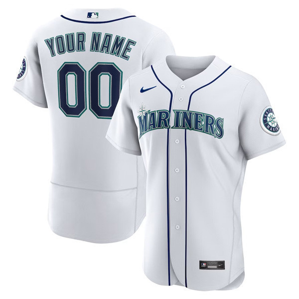 Men Seattle Mariners Custom Flex White Jersey - All Stitched