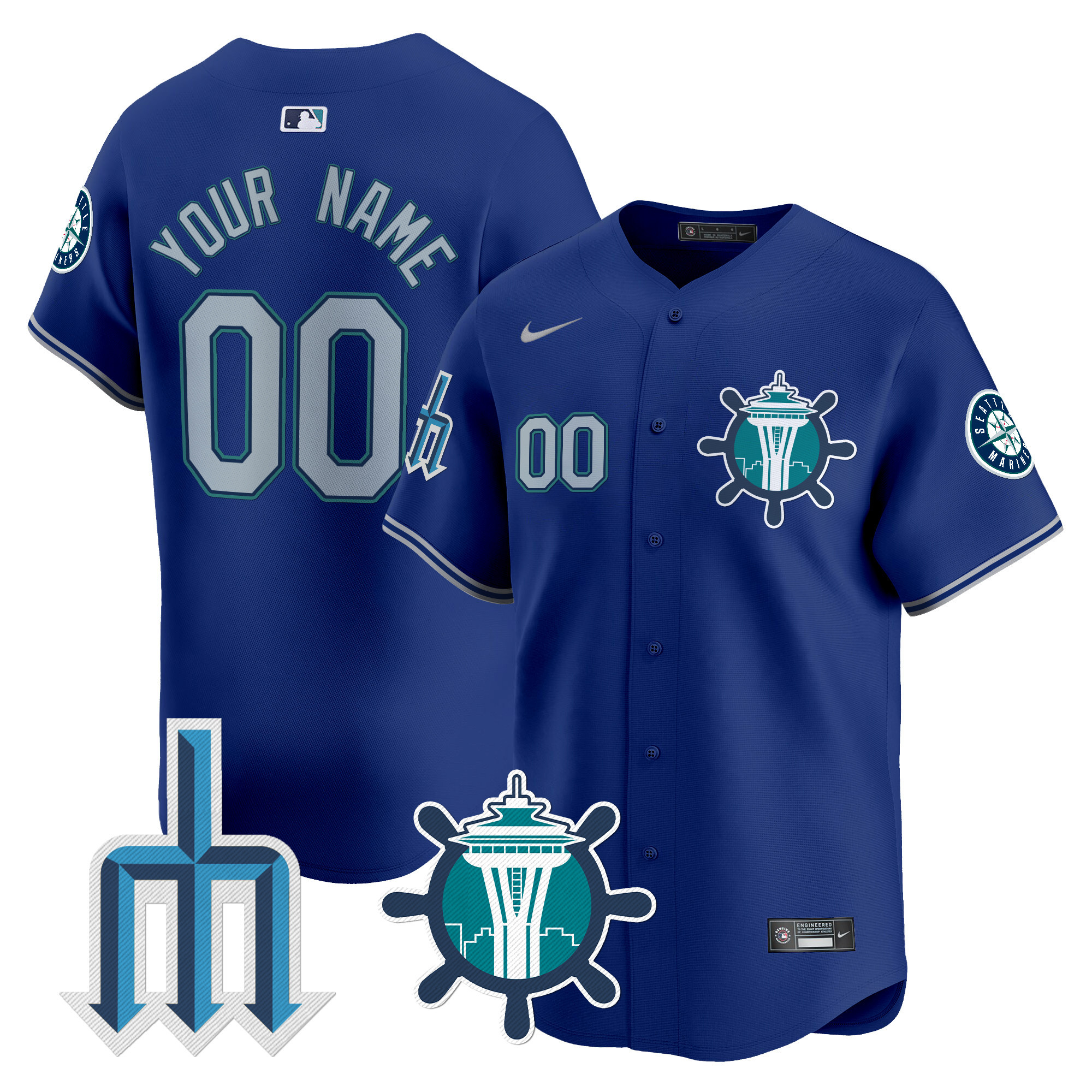 Men Seattle Mariners Trident Patch Vapor Premier Limited Custom Royal Jersey - All Stitched