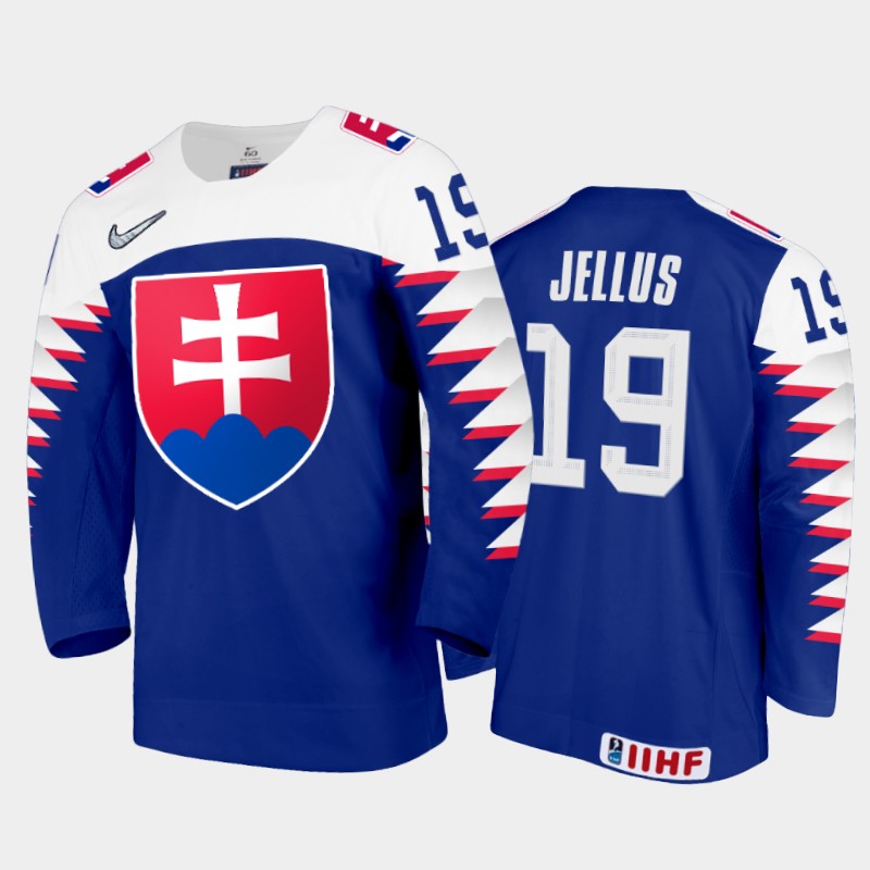 Men Slovakia Team 2021 IIHF World Junior Championship Simon Jellus #19 Away Blue Jersey