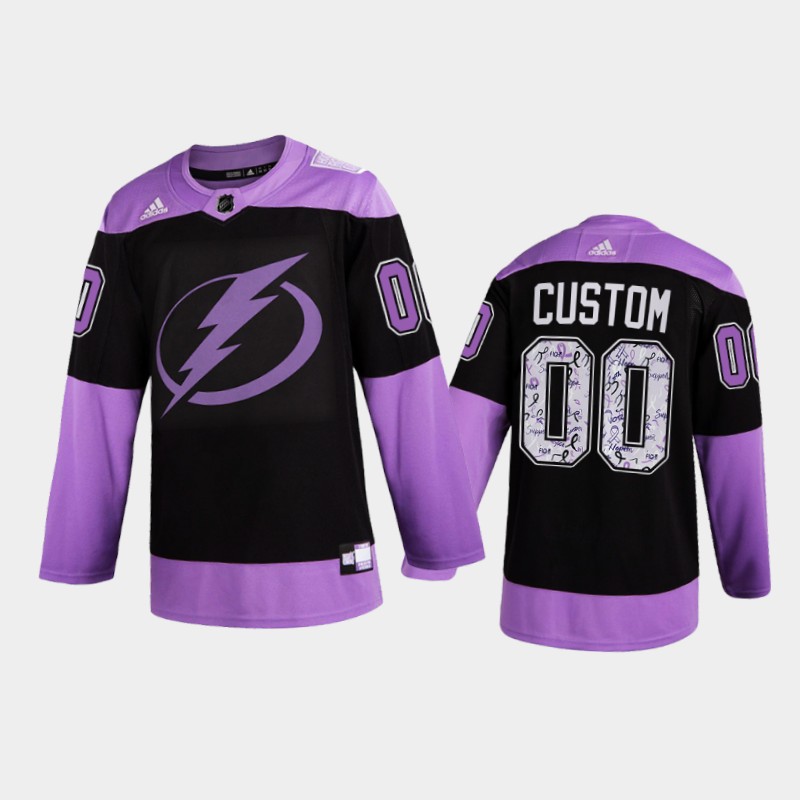 Men Tampa Bay Lightning Custom #00 2021  Fights Cancer Night Purple Jersey