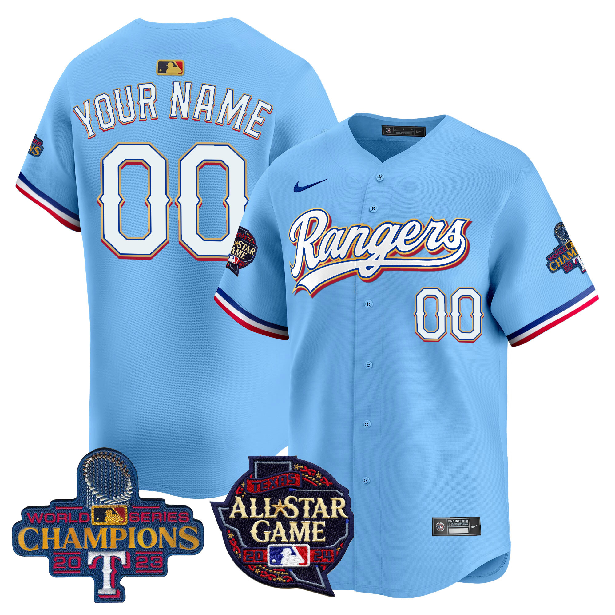 Men Texas Rangers 2024 All Star Game Patch Vapor Premier Limited Custom Blue Jersey - All Stitched