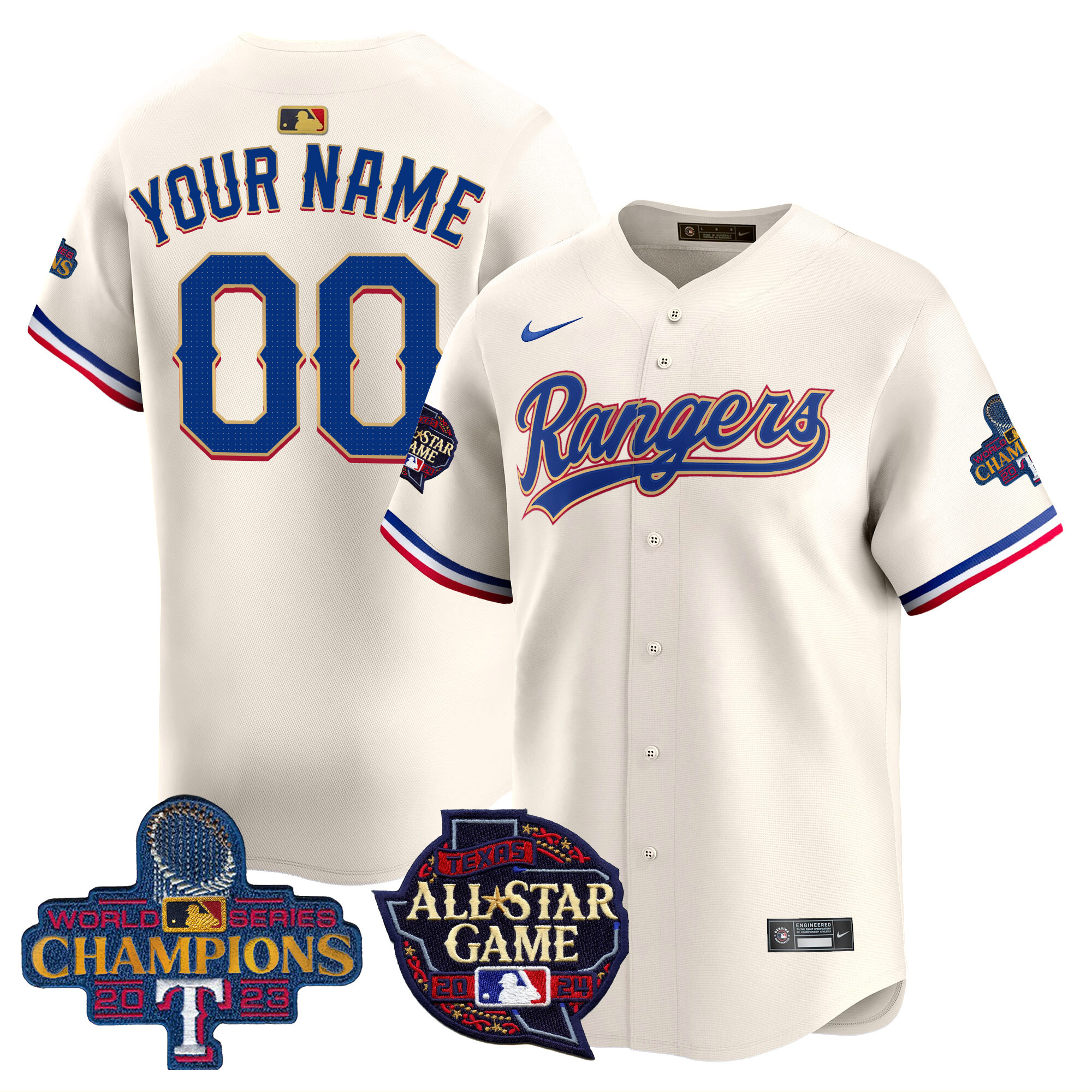 Men Texas Rangers 2024 All Star Game Patch Vapor Premier Limited Custom Cream Jersey - All Stitched