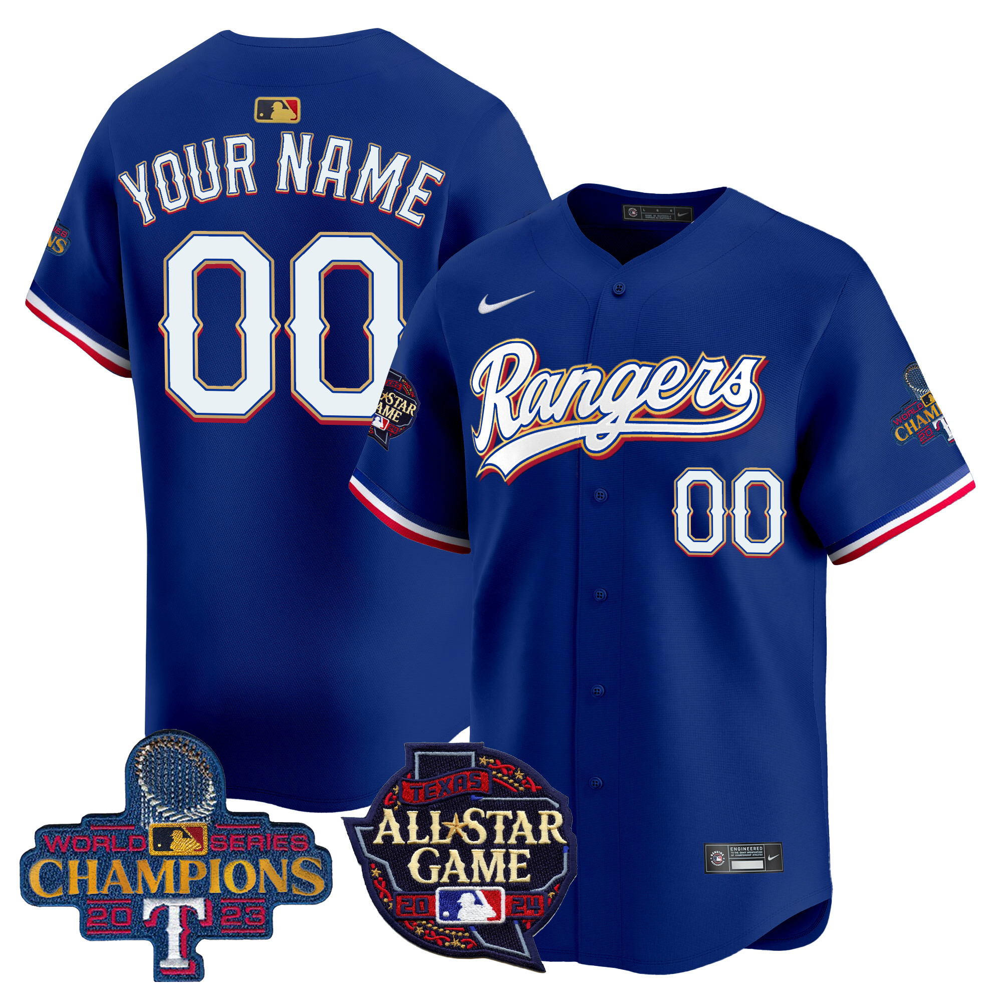 Men Texas Rangers 2024 All Star Game Patch Vapor Premier Limited Custom Royal Jersey - All Stitched