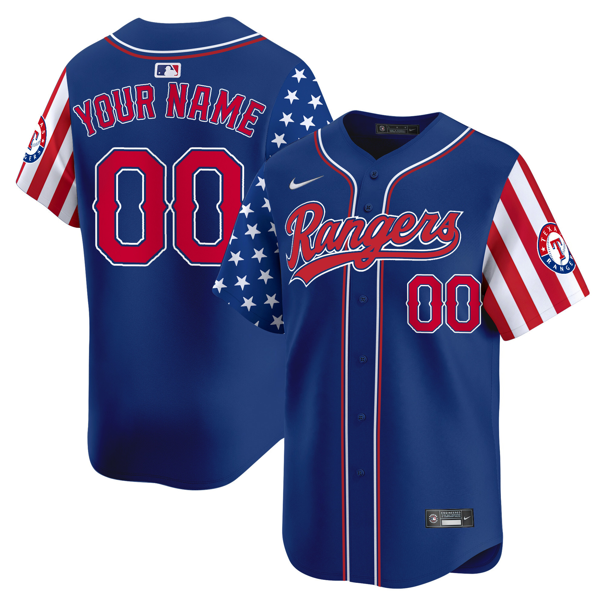 Men Texas Rangers 2024 Independence Day Vapor Premier Limited Custom Royal Jersey - All Stitched