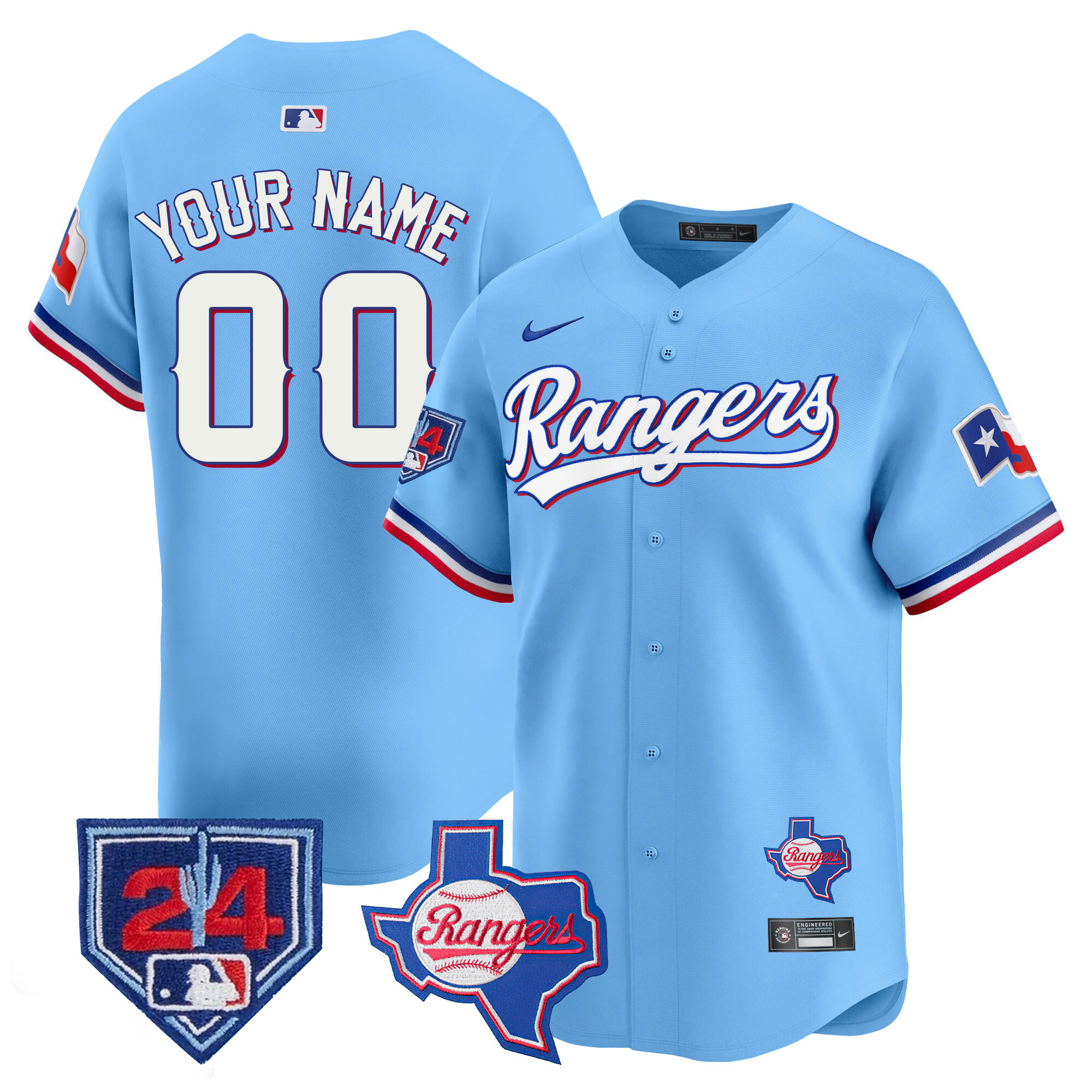 Men Texas Rangers 2024 Spring Training Patch Vapor Premier Limited Custom Blue Jersey - All Stitched