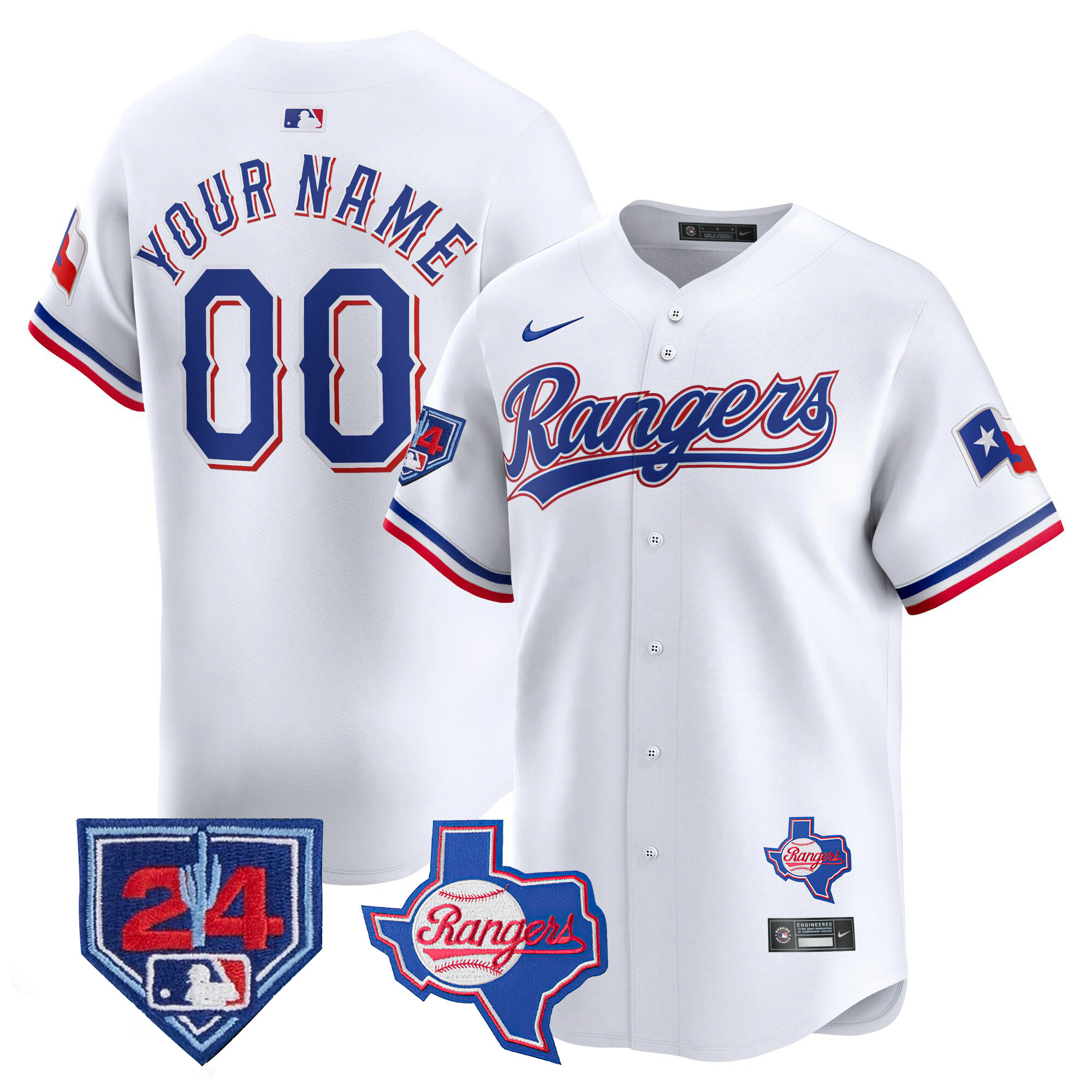 Men Texas Rangers 2024 Spring Training Patch Vapor Premier Limited Custom White Jersey - All Stitched