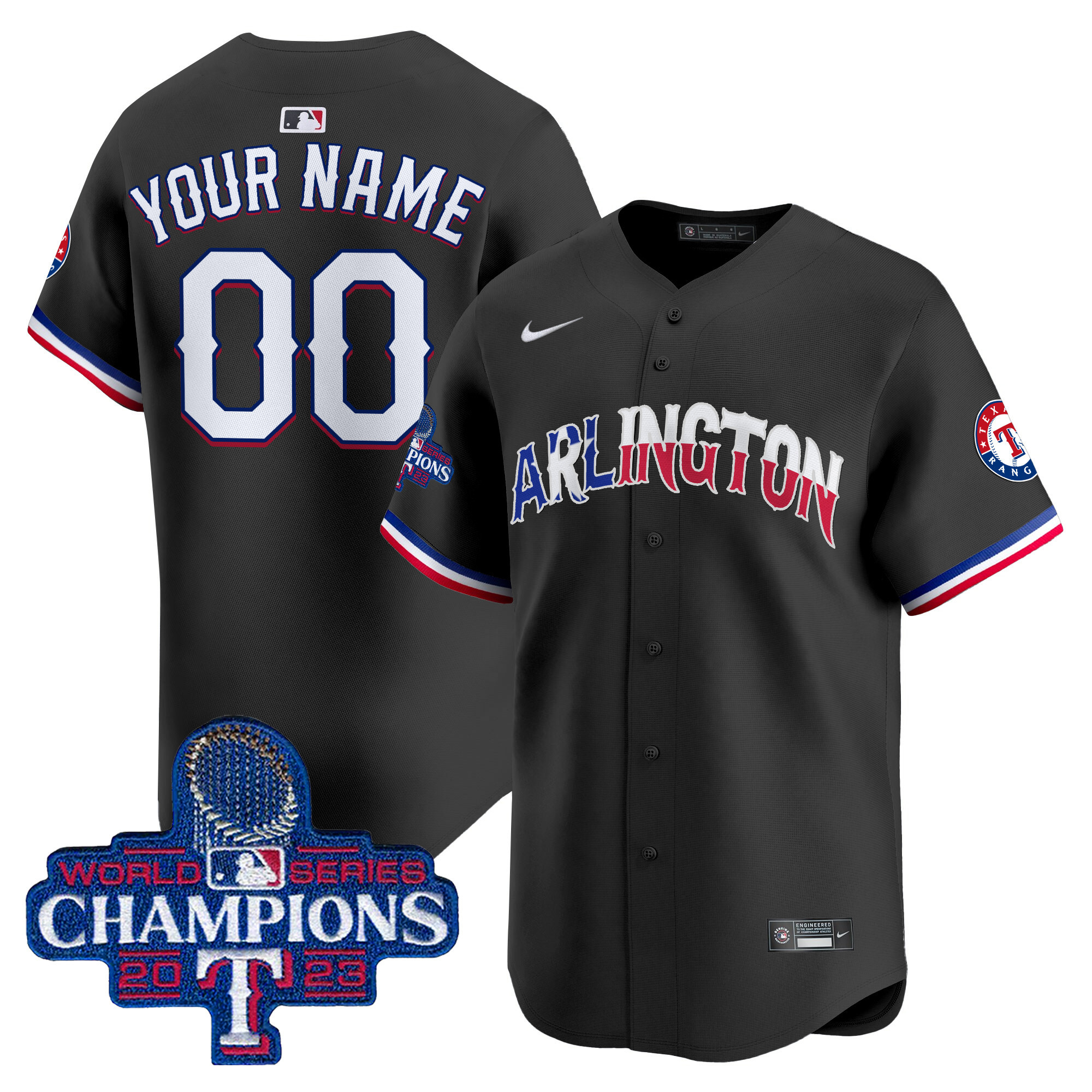 Men Texas Rangers Arlington Champions Vapor Premier Limited Custom Black Jersey - All Stitched