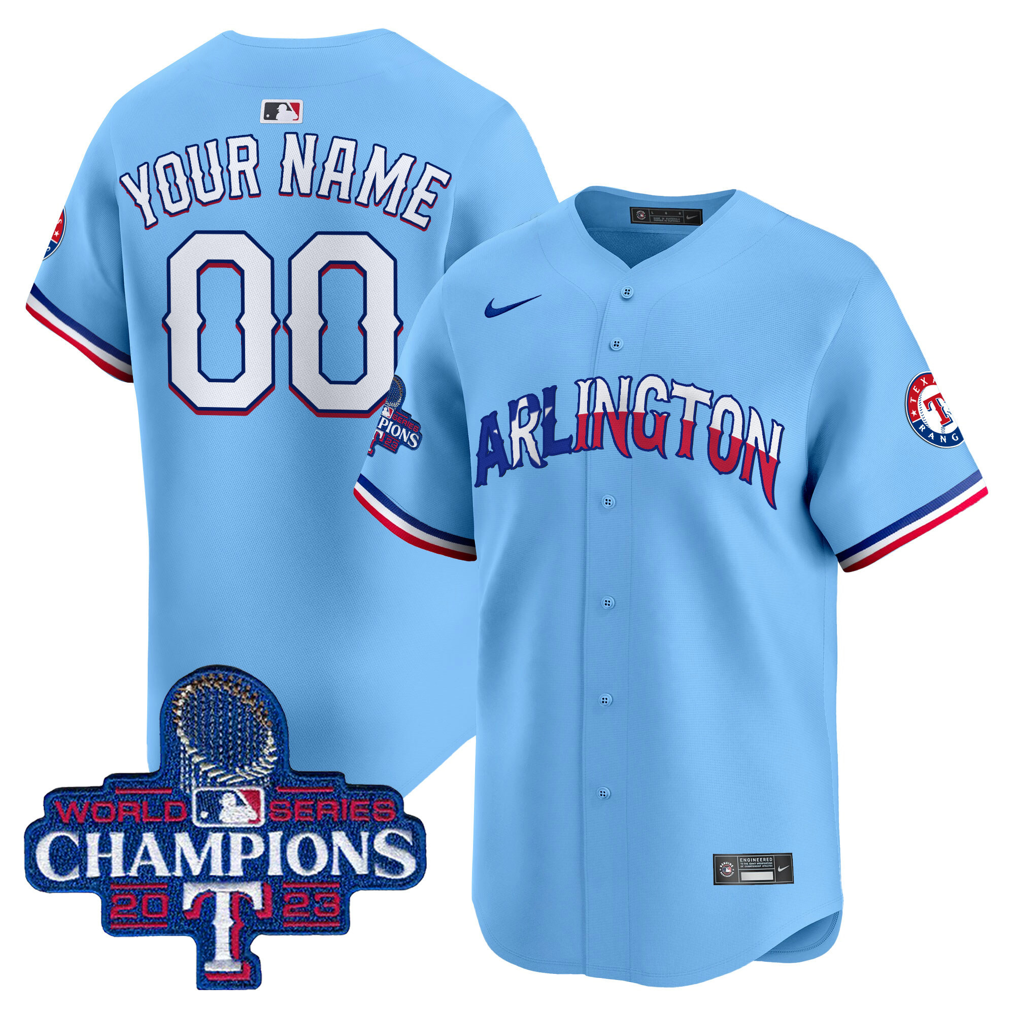 Men Texas Rangers Arlington Champions Vapor Premier Limited Custom Blue Jersey - All Stitched