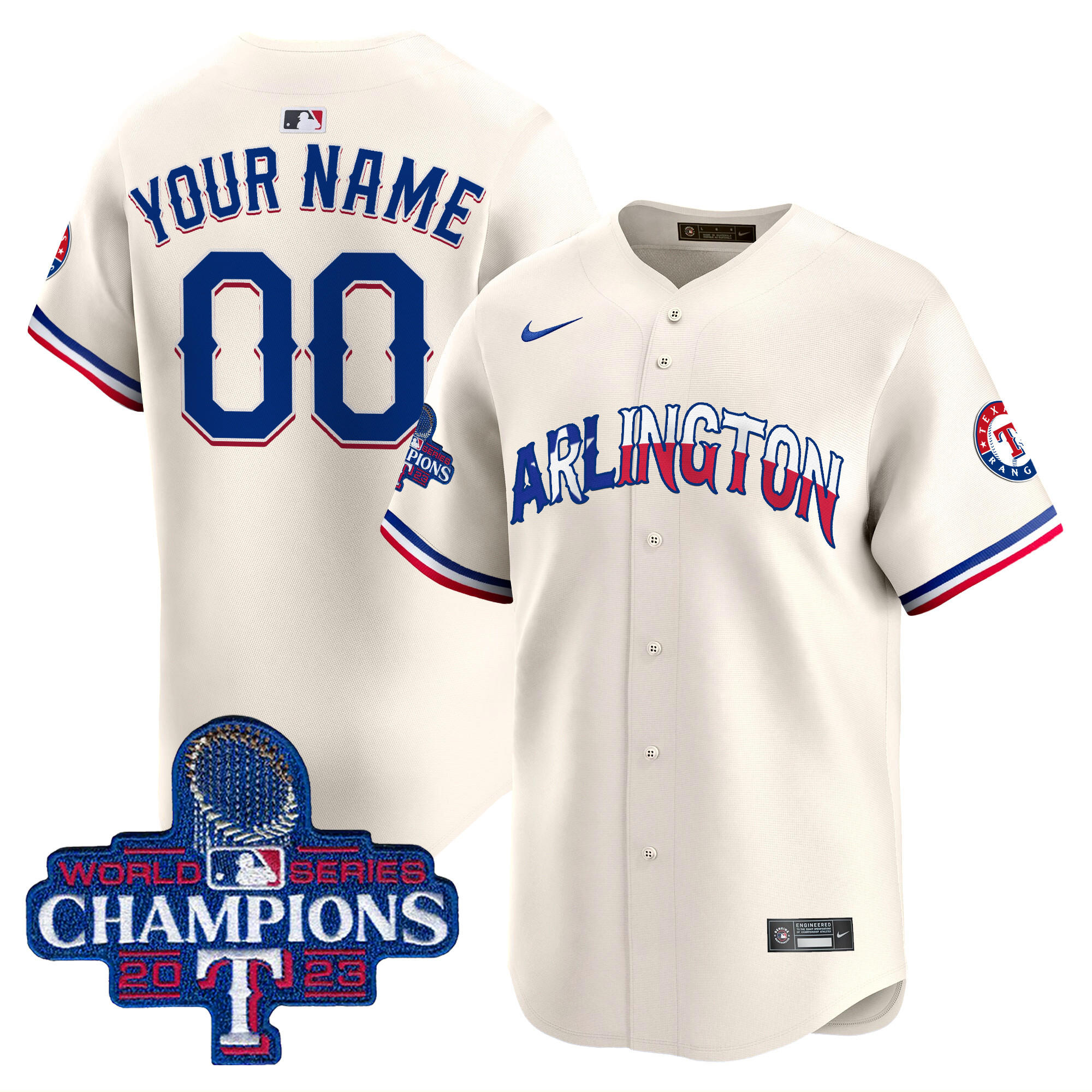 Men Texas Rangers Arlington Champions Vapor Premier Limited Custom Cream Jersey - All Stitched