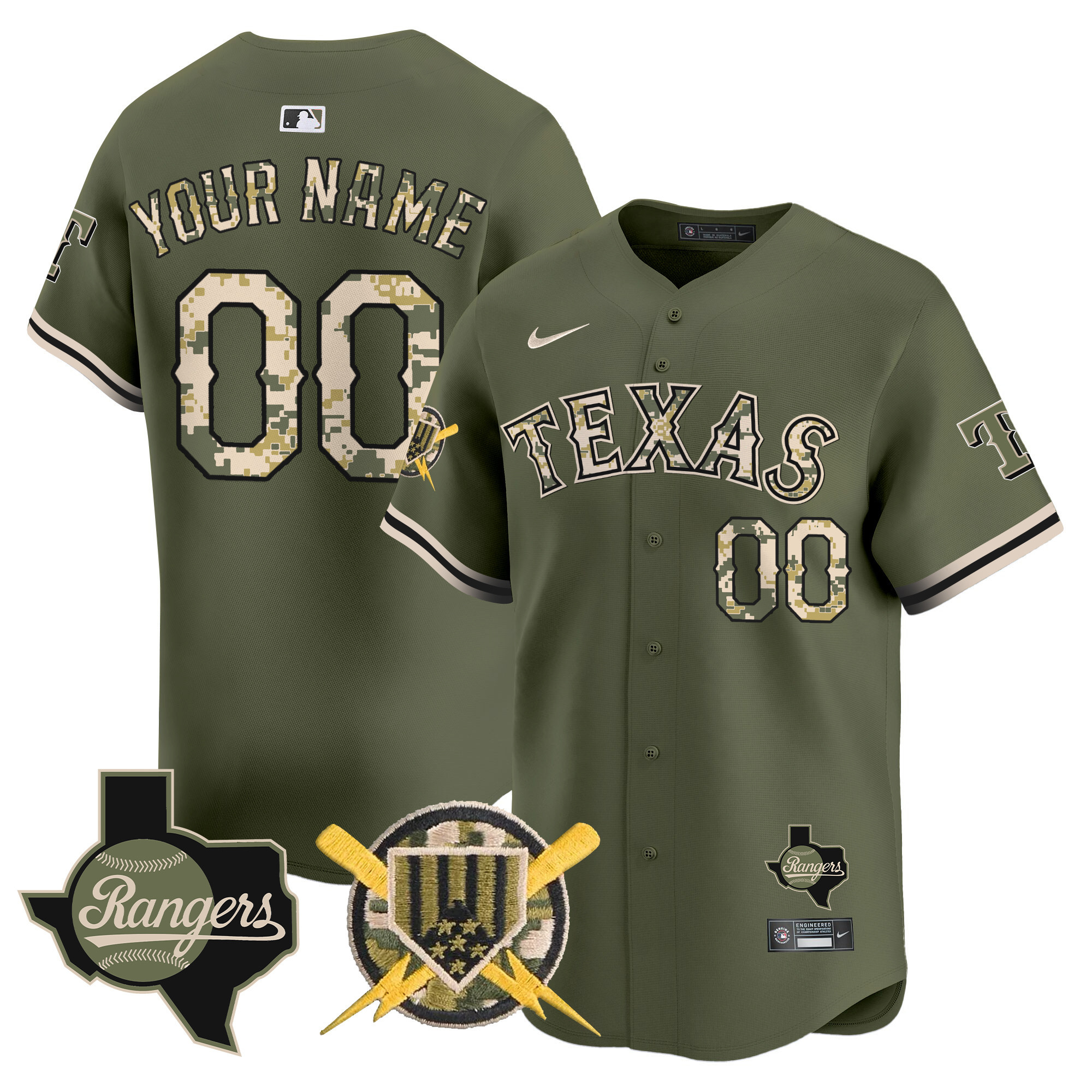 Men Texas Rangers Armed Forces Day Vapor Premier Limited Custom Green Jersey - All Stitched