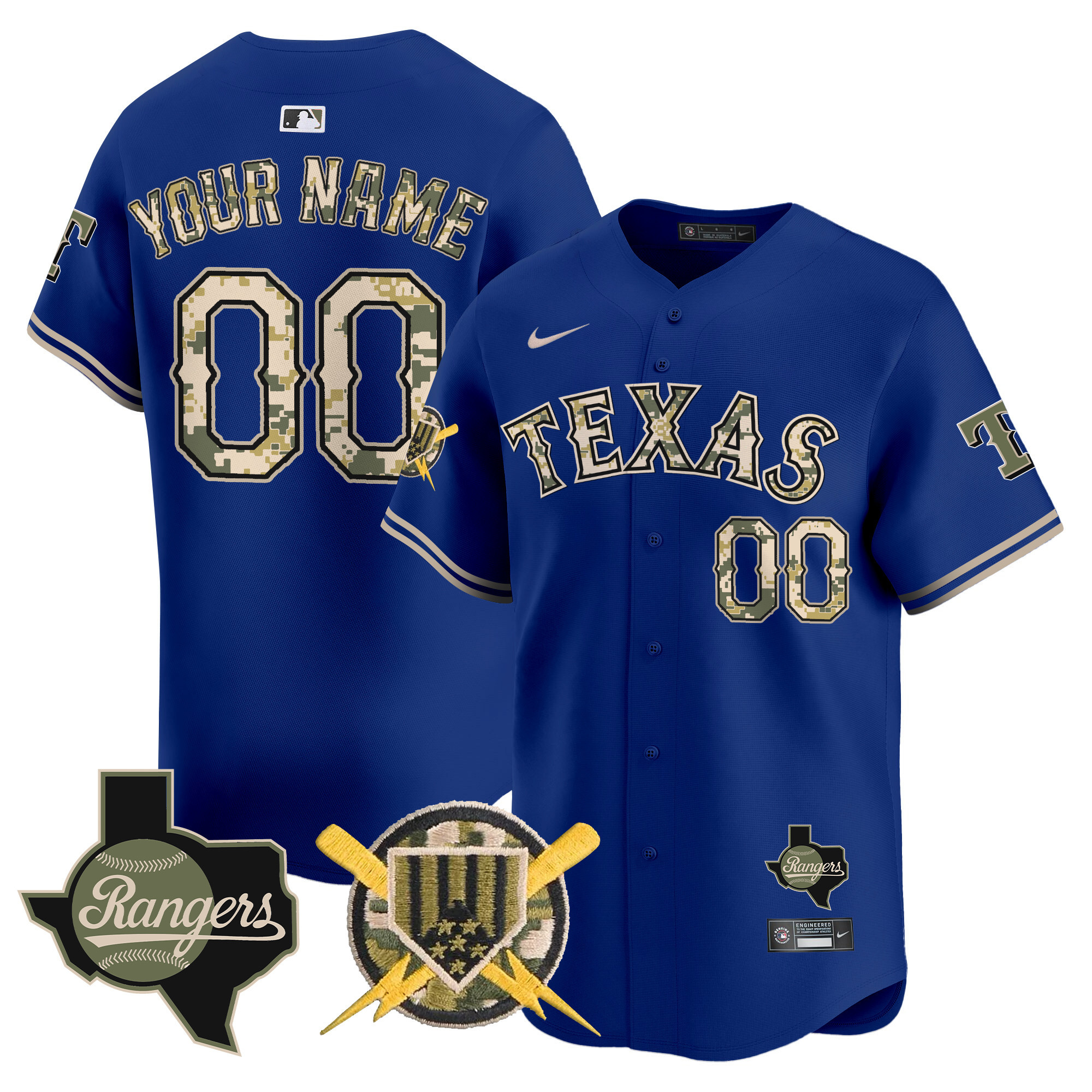 Men Texas Rangers Armed Forces Day Vapor Premier Limited Custom Royal Jersey - All Stitched