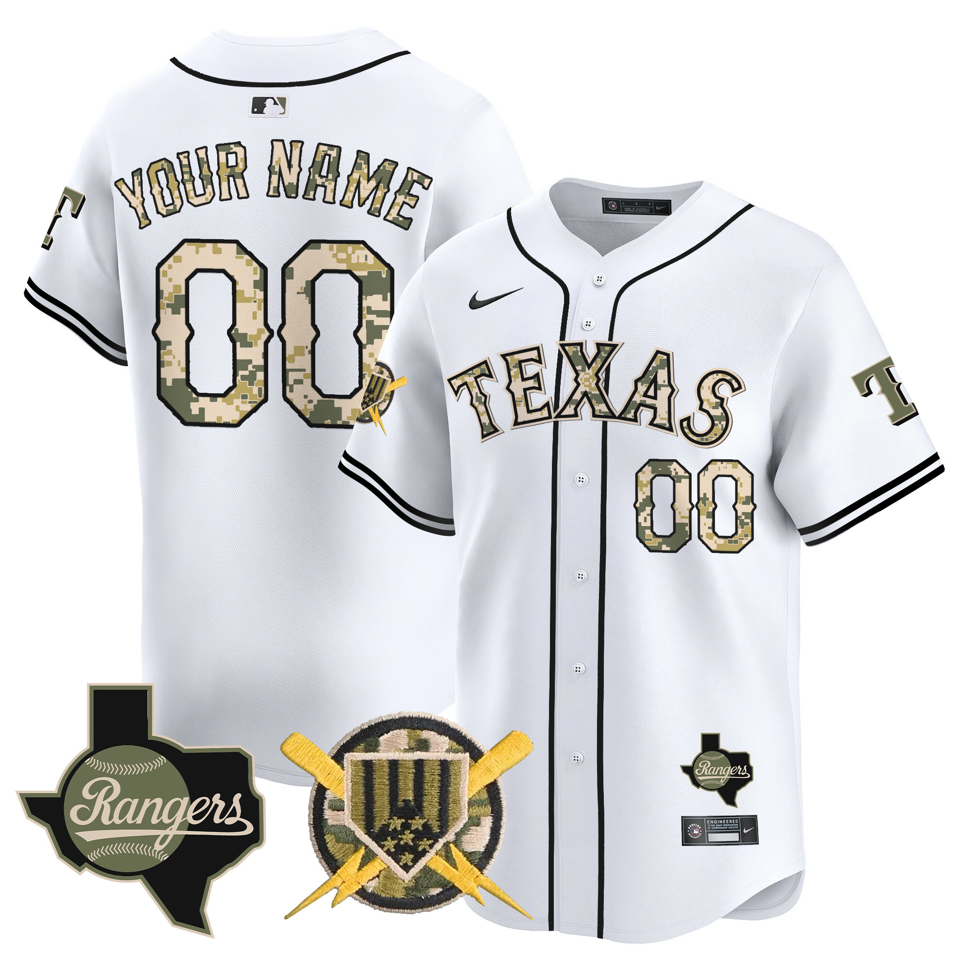 Men Texas Rangers Armed Forces Day Vapor Premier Limited Custom White Jersey - All Stitched