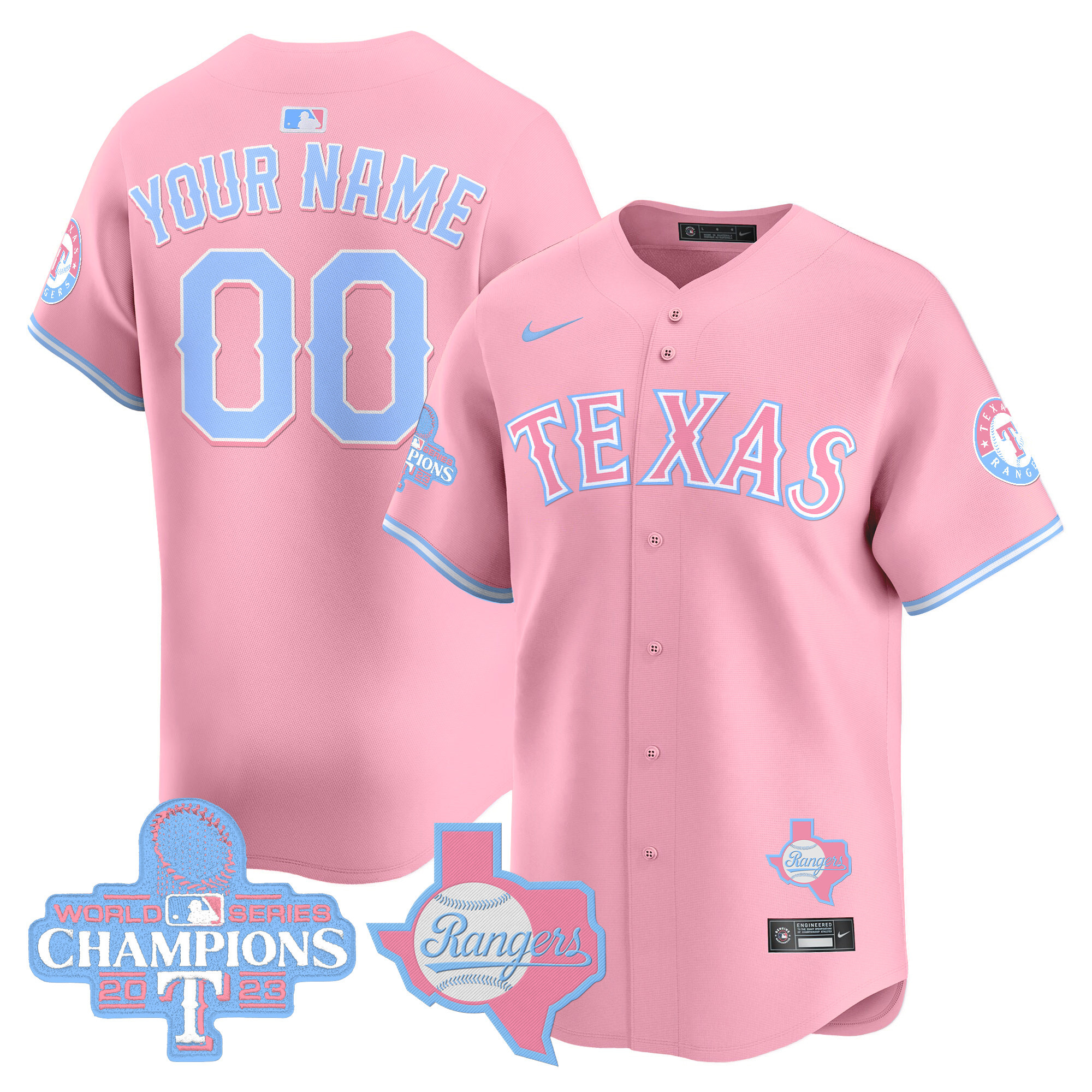 Men Texas Rangers Bubblegum Pink Vapor Premier Limited Custom Pink Jersey - All Stitched