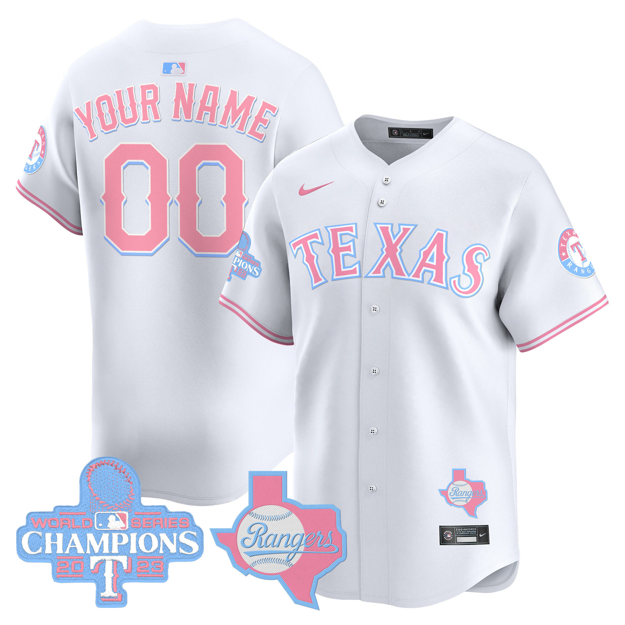 Men Texas Rangers Bubblegum Pink Vapor Premier Limited Custom White Jersey - All Stitched