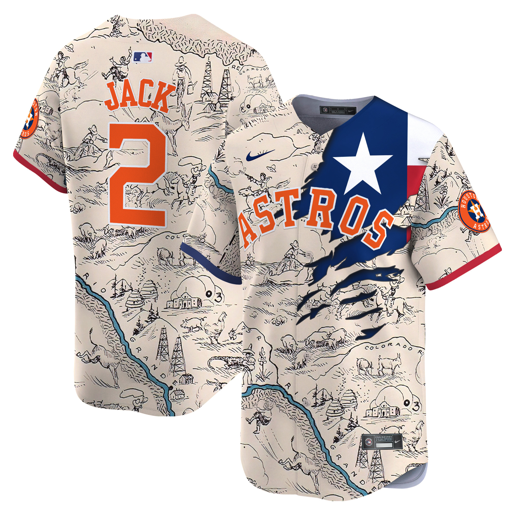 Men Travis Scott Houston Astros Texas State Map Vapor Premier Limited Jersey - Printed