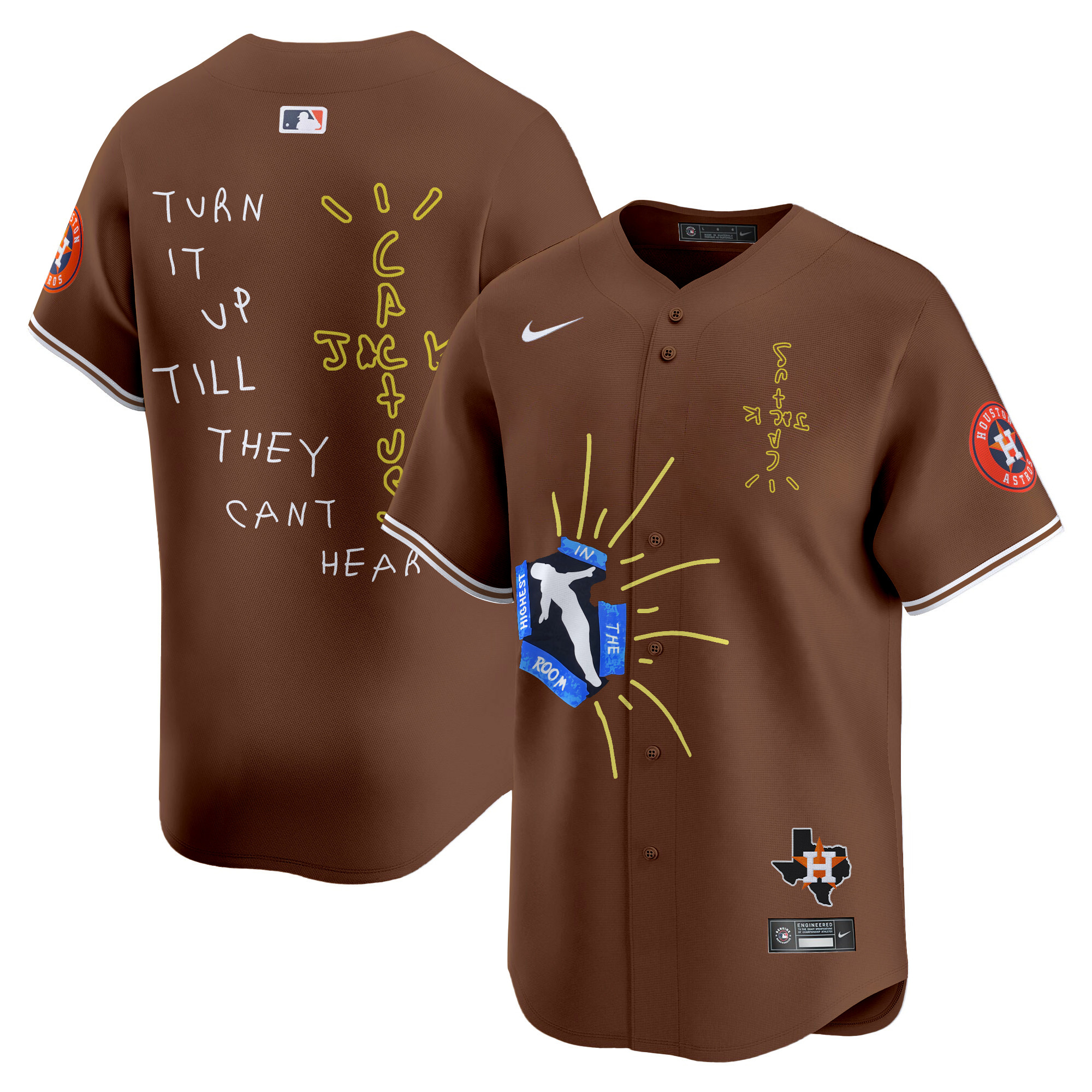 Men Turn It Up Houston Astros Travis Scott Vapor Premier Limited Jersey - Printed