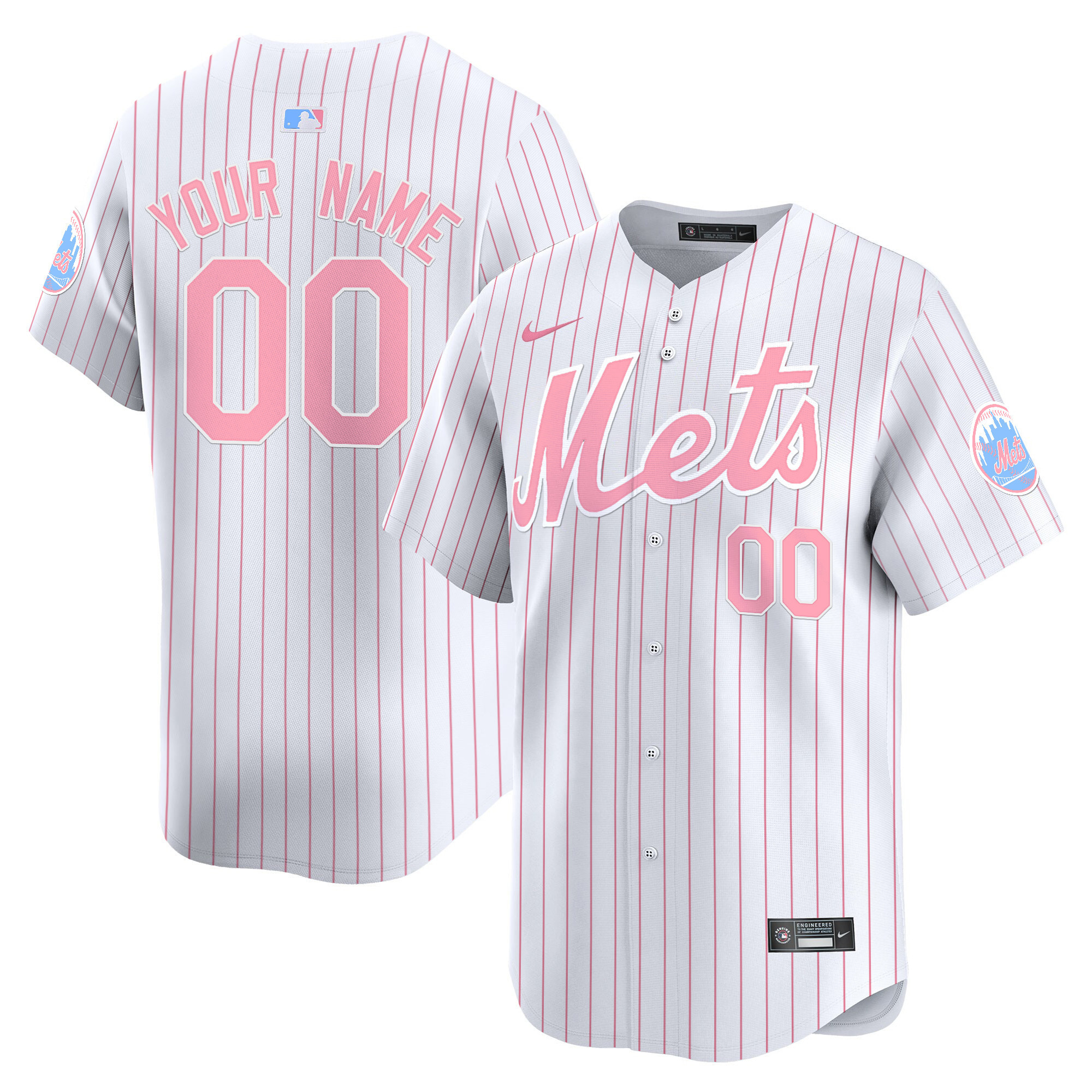 Men Unisex New York Mets Bubblegum Pink Vapor Premier Limited Custom Pinstripe Jersey - All Stitched