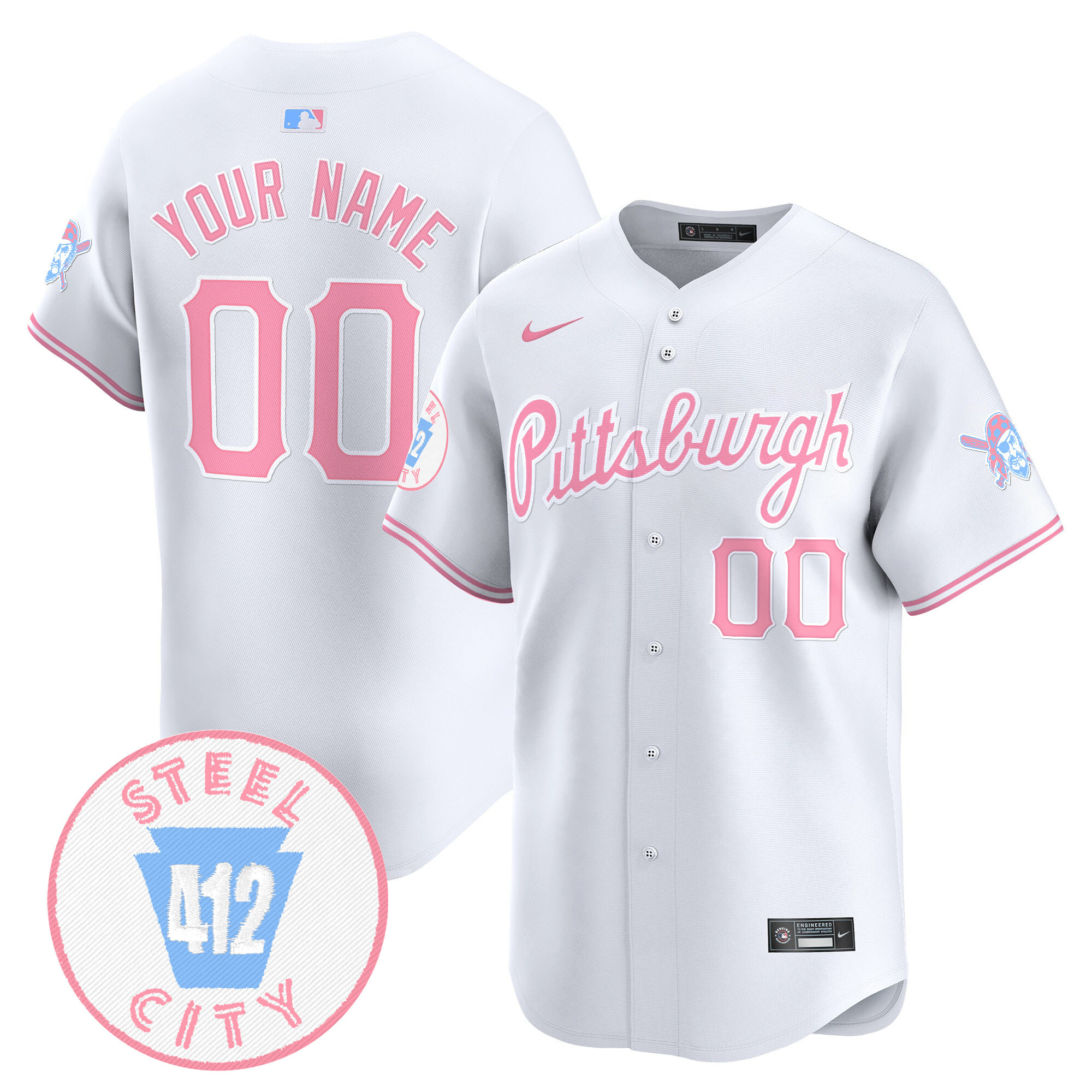 Men Unisex Pittsburgh Pirates Bubblegum Pink Vapor Premier Limited Custom White Jersey - All Stitched