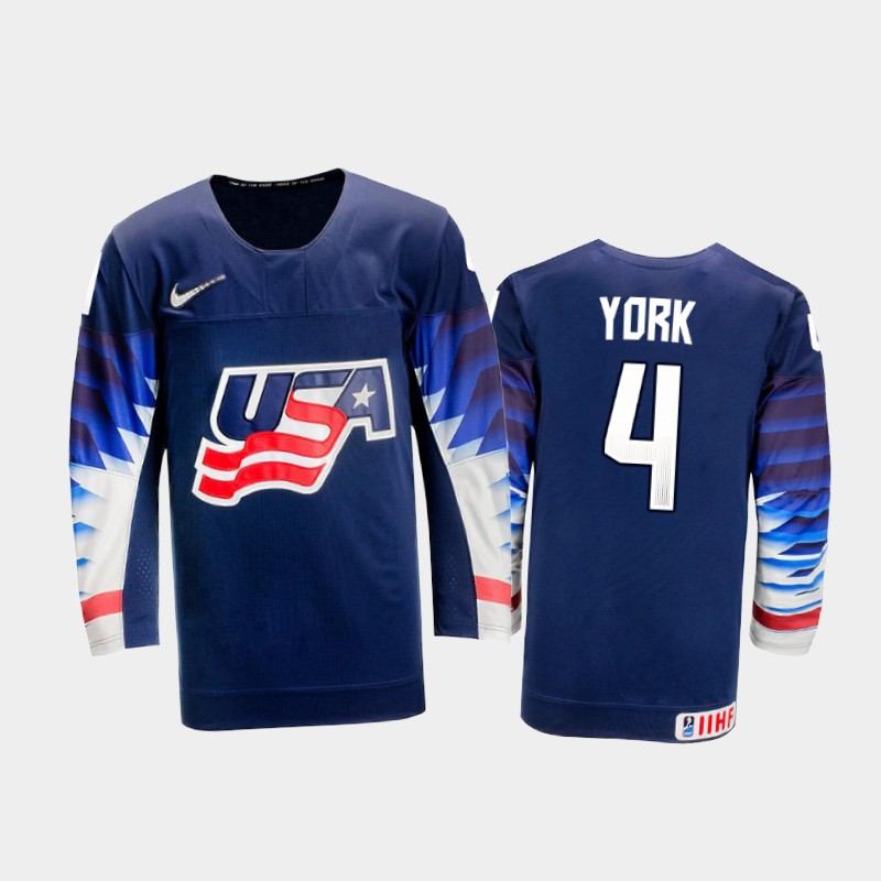 Men USA Team 2021 IIHF World Junior Championship Cam York #4 Away Navy Jersey