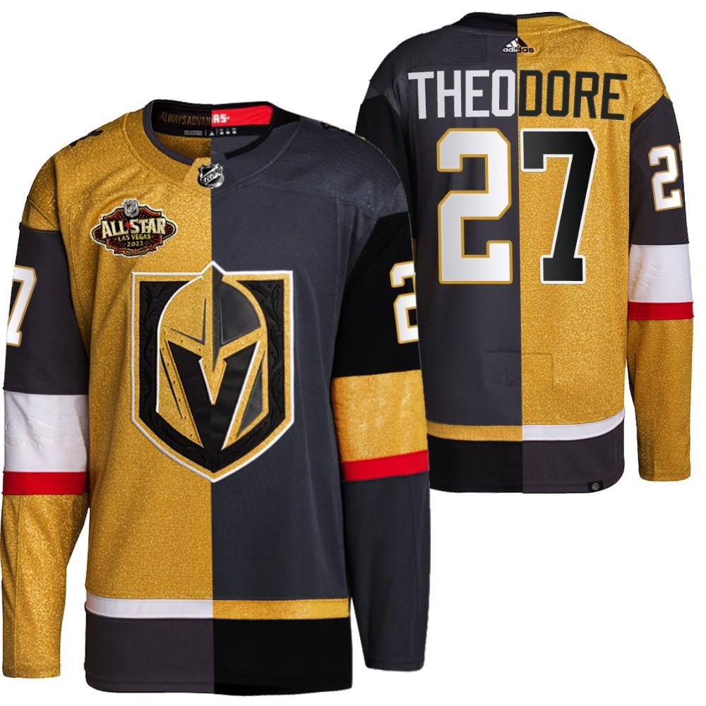 Men Vegas Golden Knights 27 Shea Theodore Split Edition Gold Black Stitched Jersey 2022 All-Star Stitched Jersey