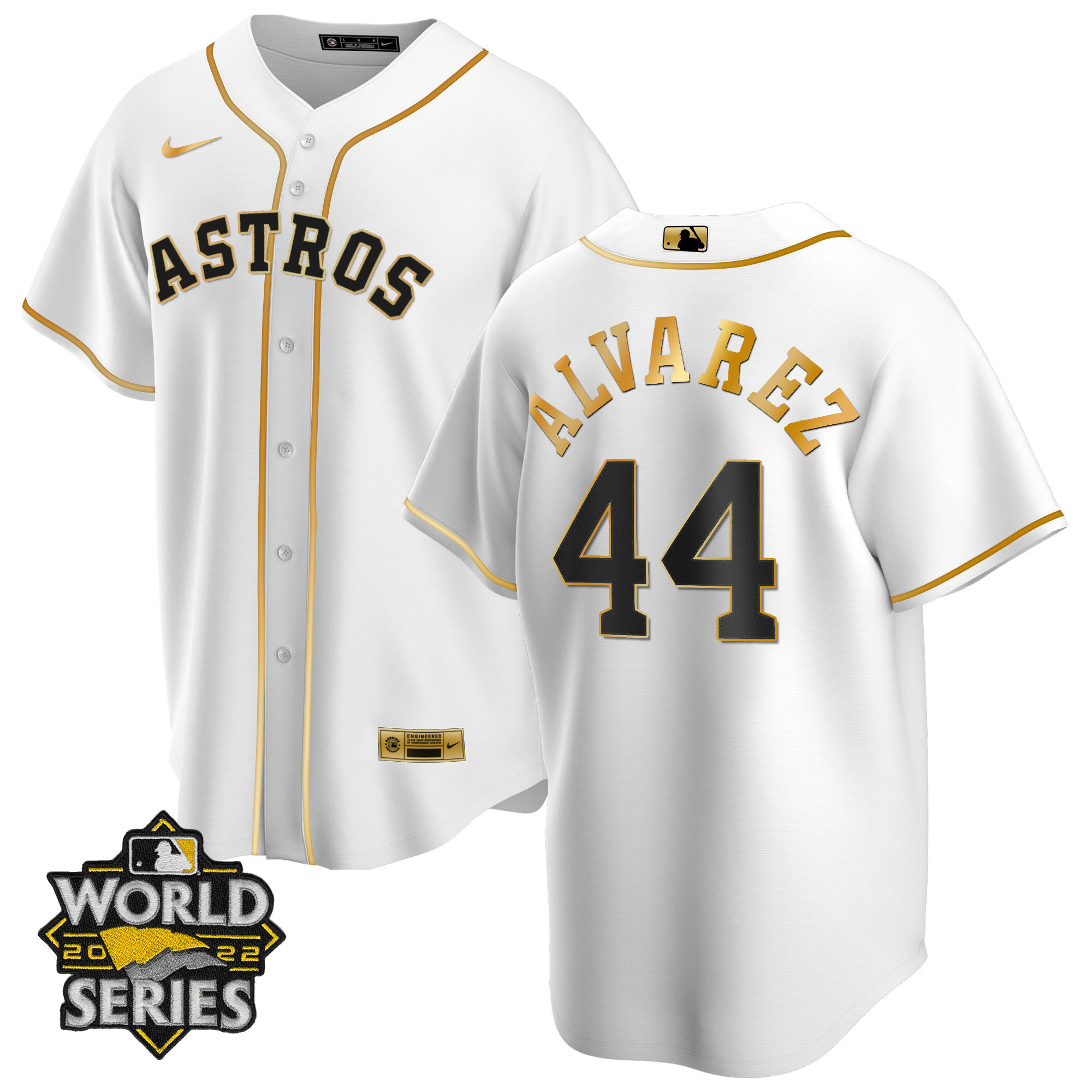 Men Yordan ¡lvarez Houston Astros Cool Base White Gold 2022 World Series Jersey - All Stitched