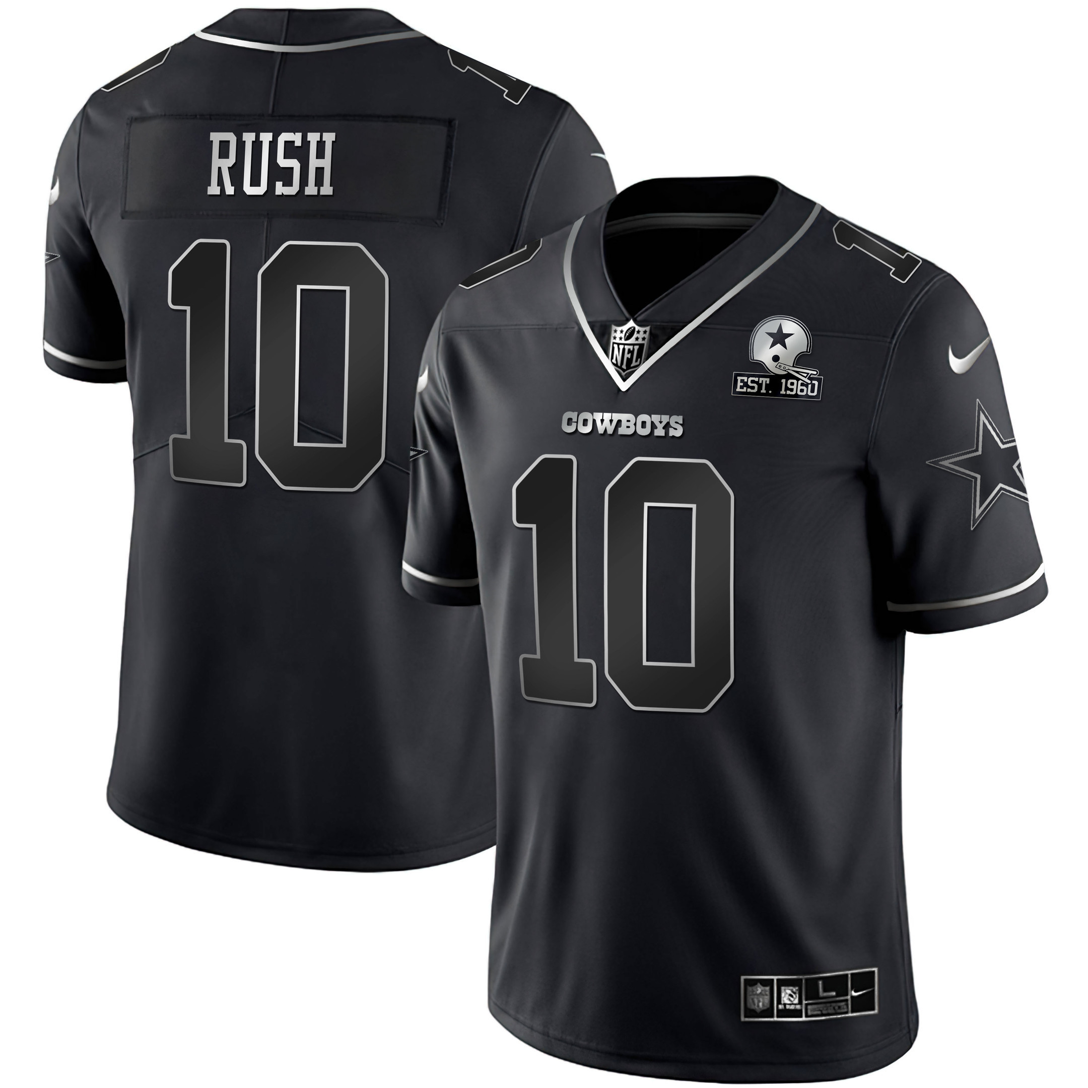 Men's #10 Cooper Rush Dallas Cowboys Collection Black Silver Jersey - All Stitched 