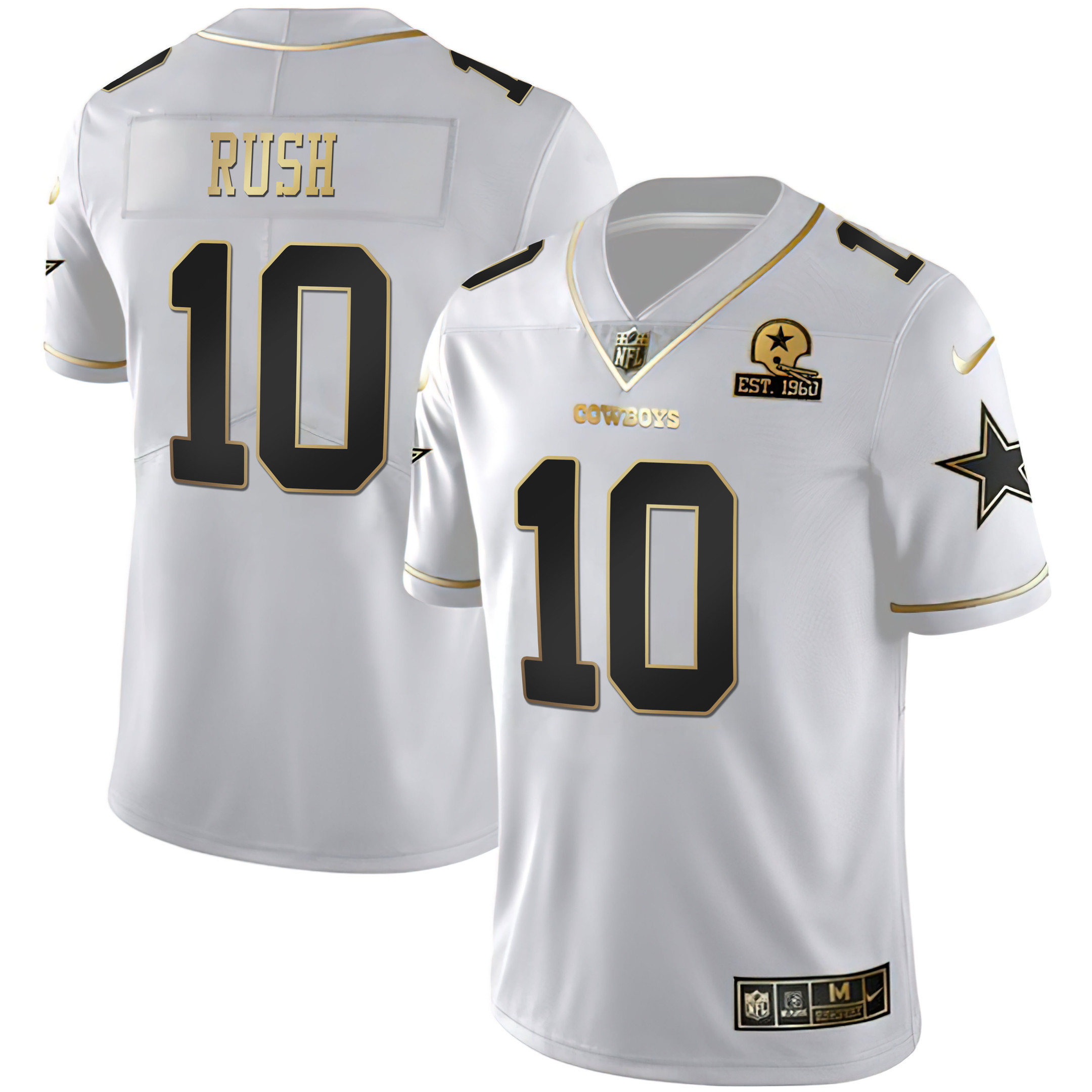 Men's #10 Cooper Rush Dallas Cowboys Collection White Gold Jersey - All Stitched 