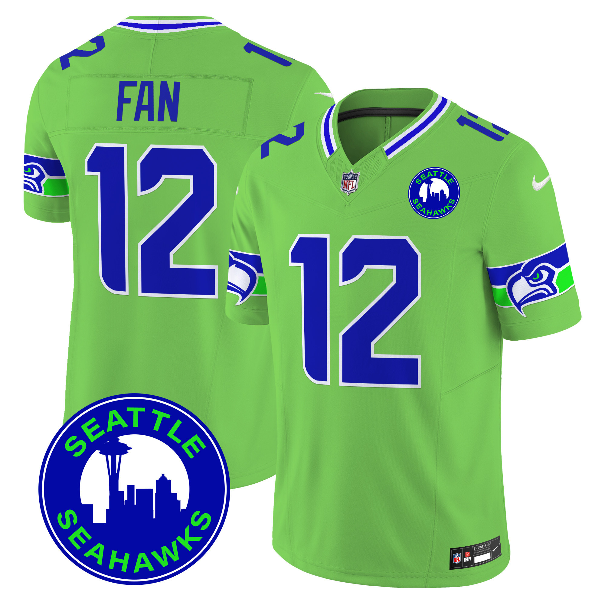 Men's 12Th Fan Seattle Seahawks 2024 Seattle City Patch Vapor Limited Green Jersey - All Stitched