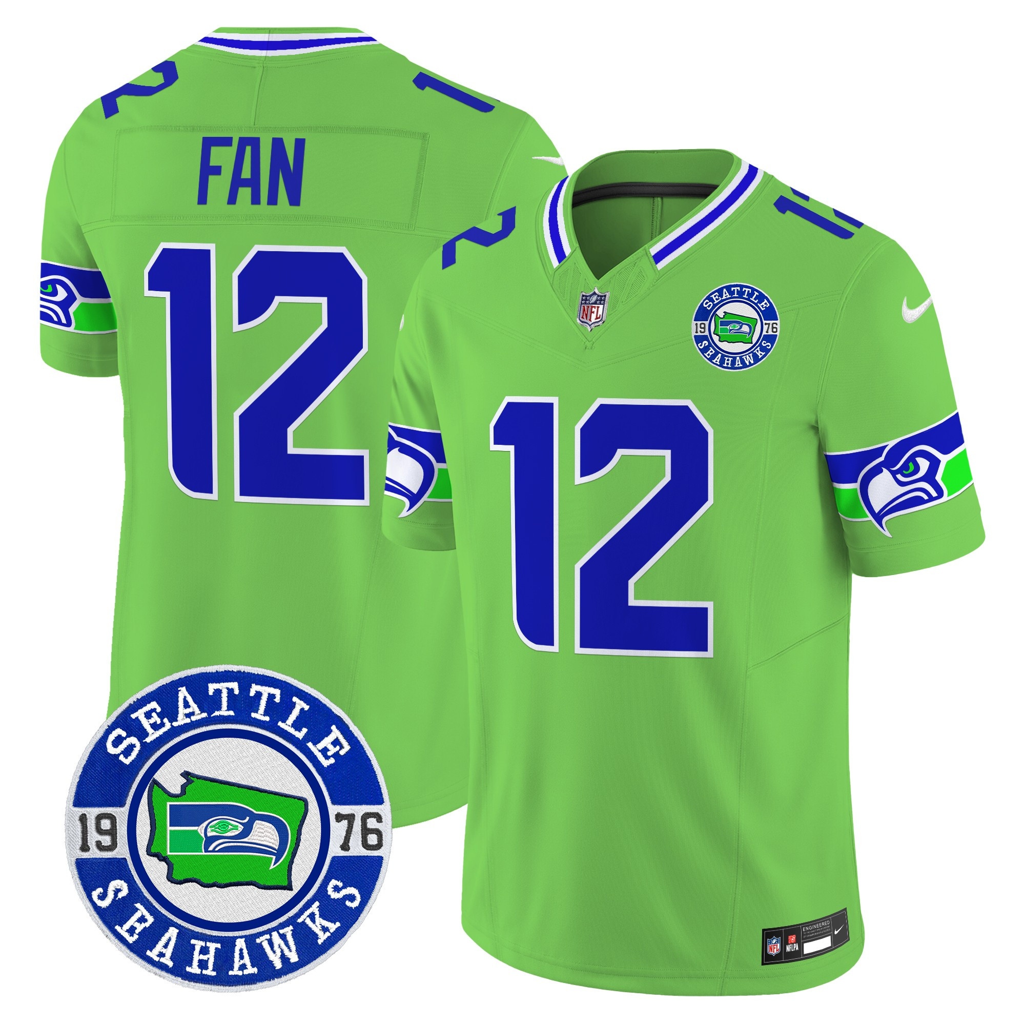 Men's 12Th Fan Seattle Seahawks 2024 Seattle Est. 1976 Patch Vapor Limited Green Jersey - All Stitched