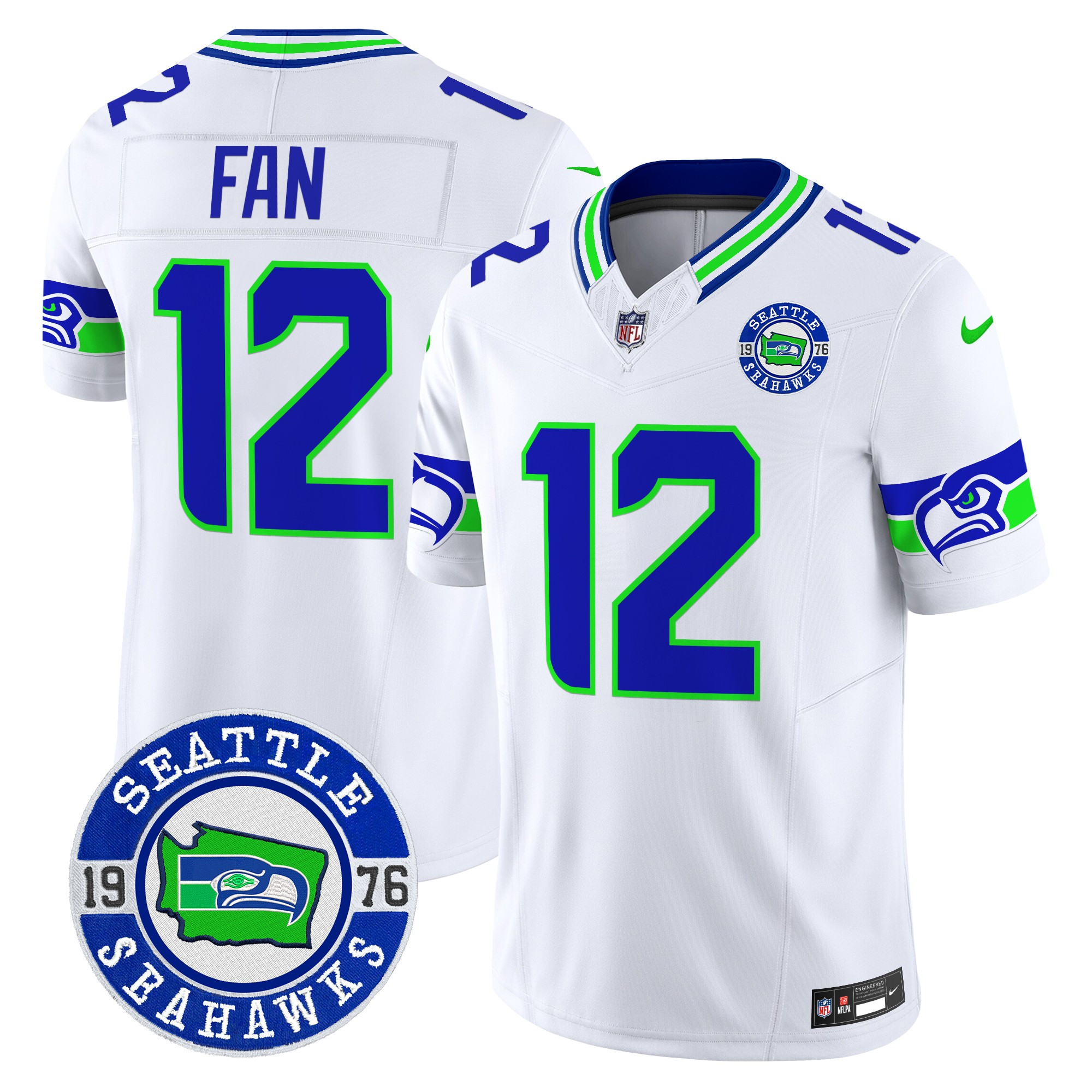 Men's 12Th Fan Seattle Seahawks 2024 Seattle Est. 1976 Patch Vapor Limited White Jersey - All Stitched
