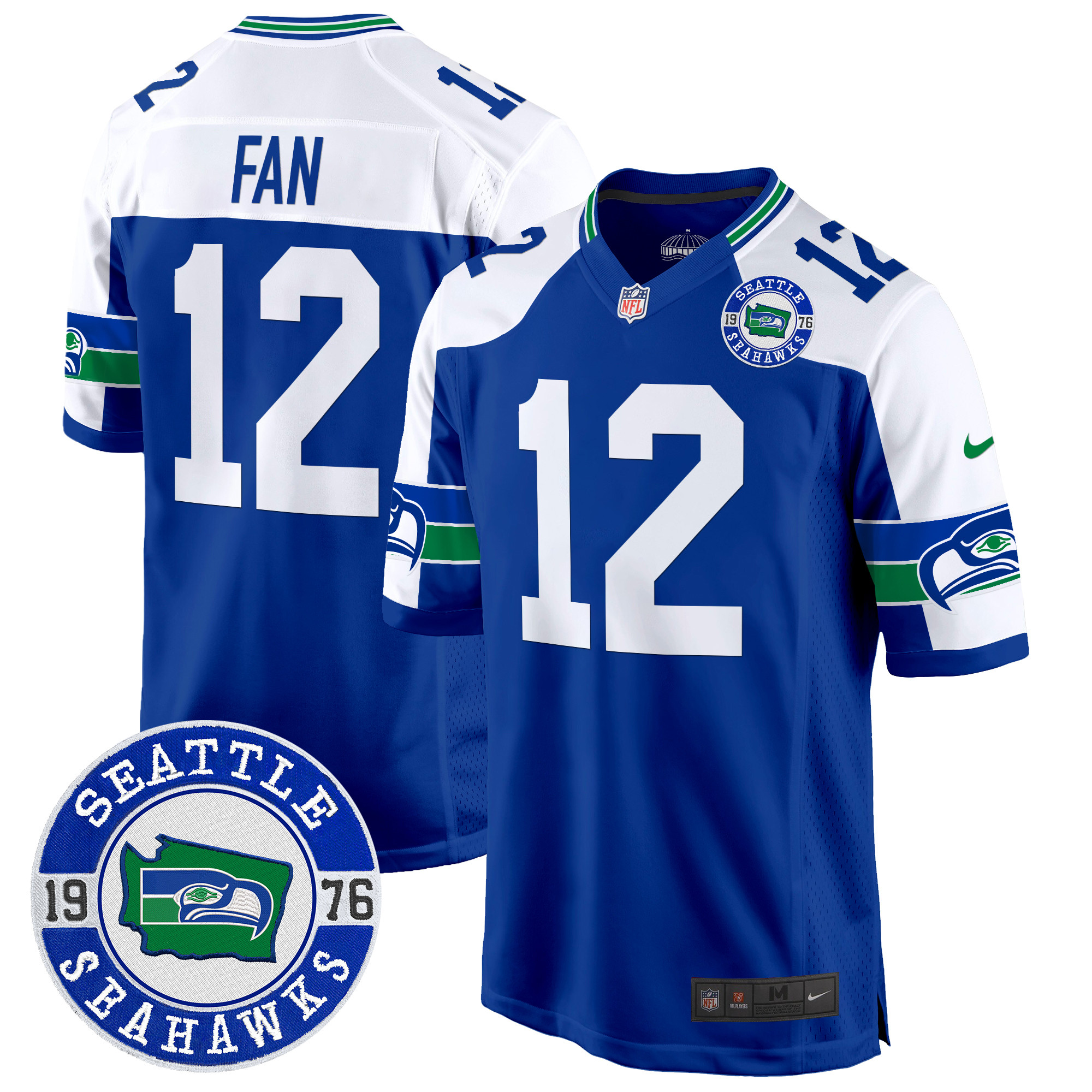 Men's 12th Fan Seattle Seahawks Throwback Est. 1976 Patch Game Royal Alternate Jersey - All Stitched
