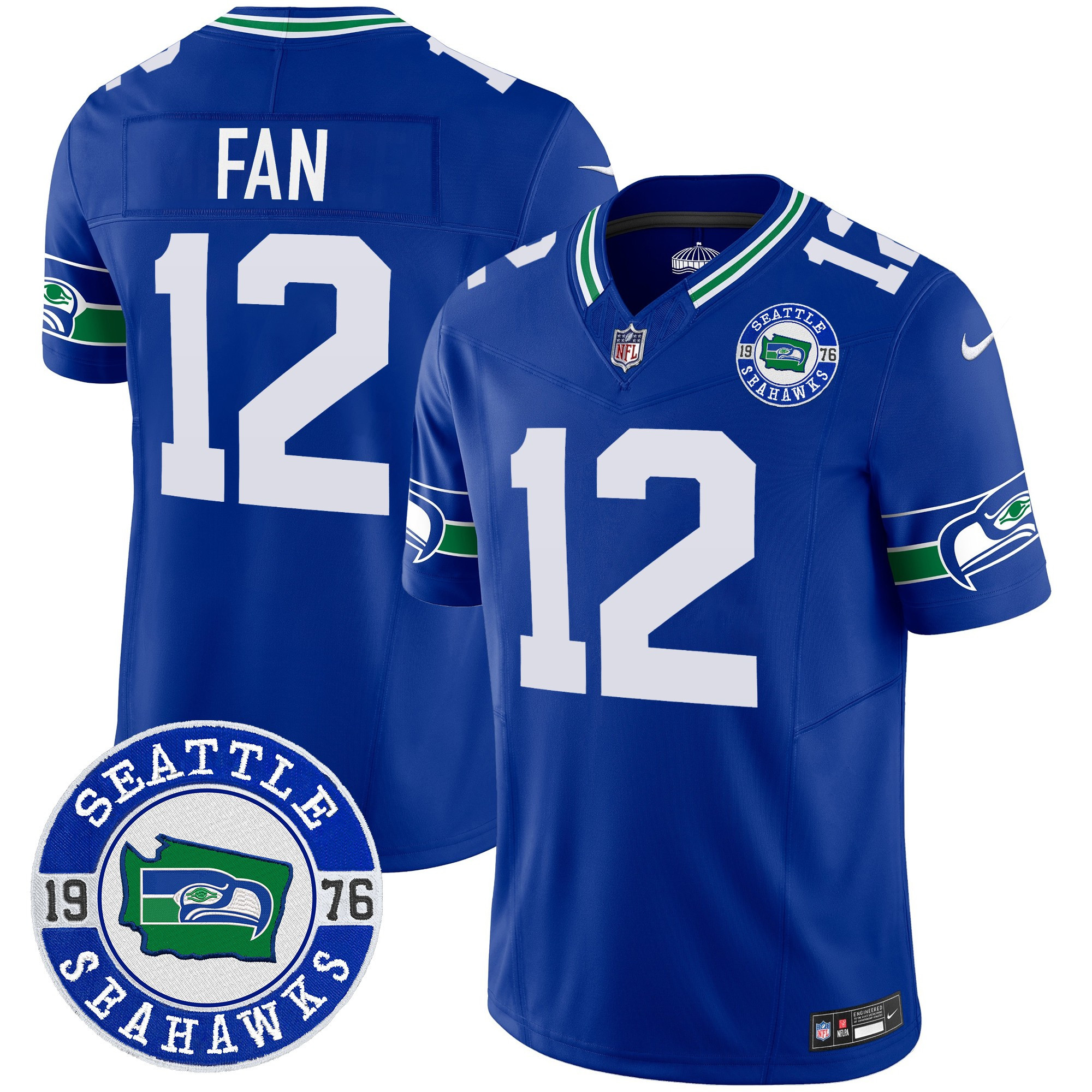 Men's 12th Fan Seattle Seahawks Throwback Est. 1976 Patch Vapor Limited Royal Jersey - All Stitched