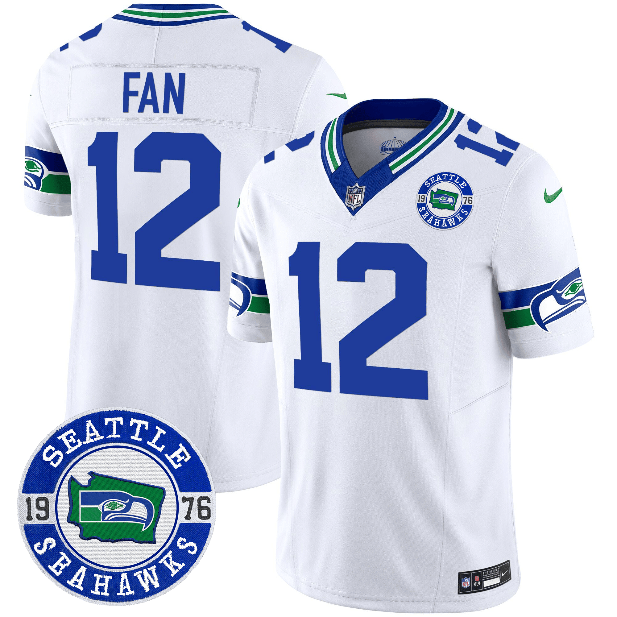 Men's 12th Fan Seattle Seahawks Throwback Est. 1976 Patch Vapor Limited White Jersey - All Stitched