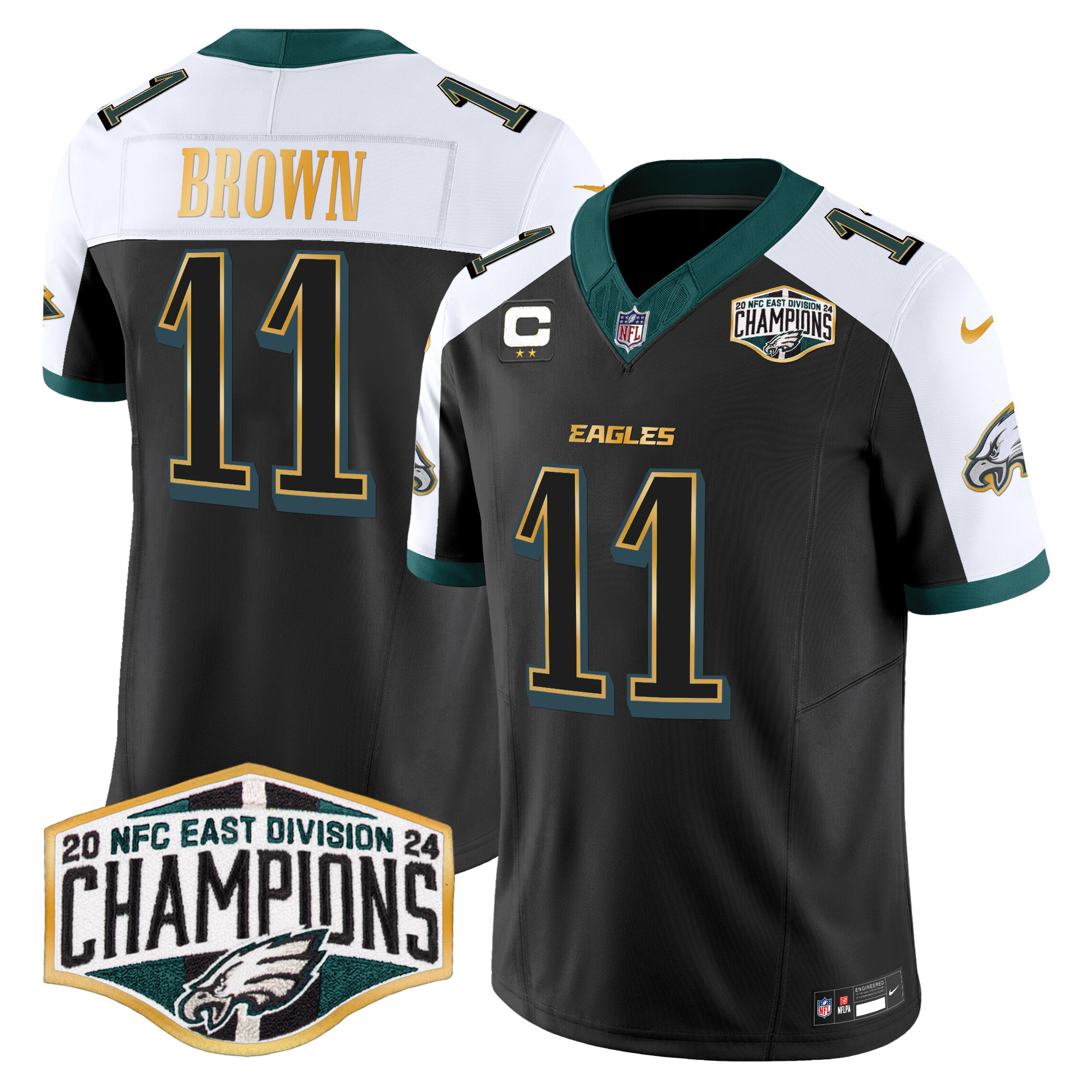 Men's A.J. Brown Philadelphia Eagles 2024 NFC East Division Champions Gold Trim Vapor Limited Black Alternate Jersey - All Stitched
