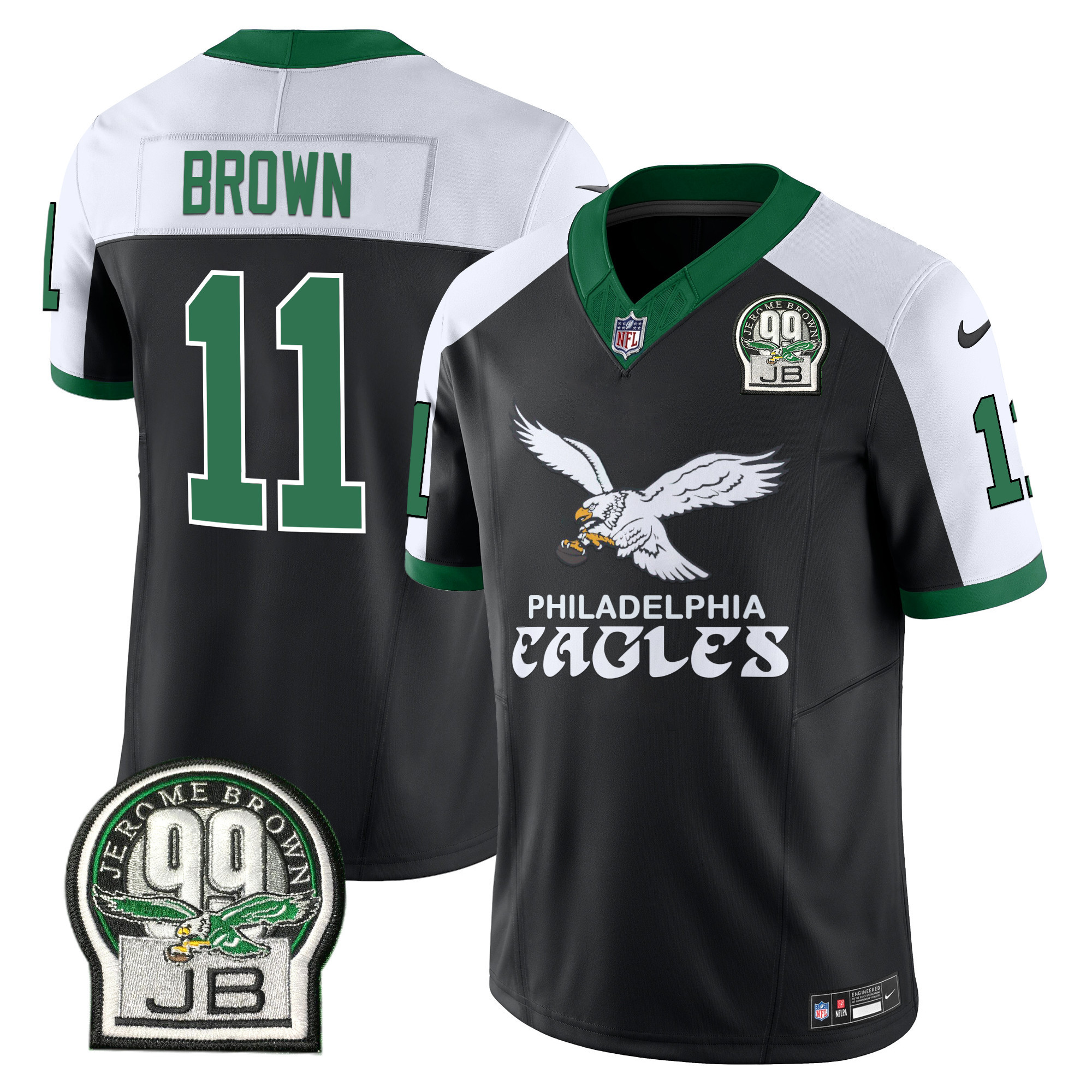 Men's A.J. Brown Philadelphia Eagles Kelly Green Vapor Limited Black Alternate Jersey V5 - All Stitched