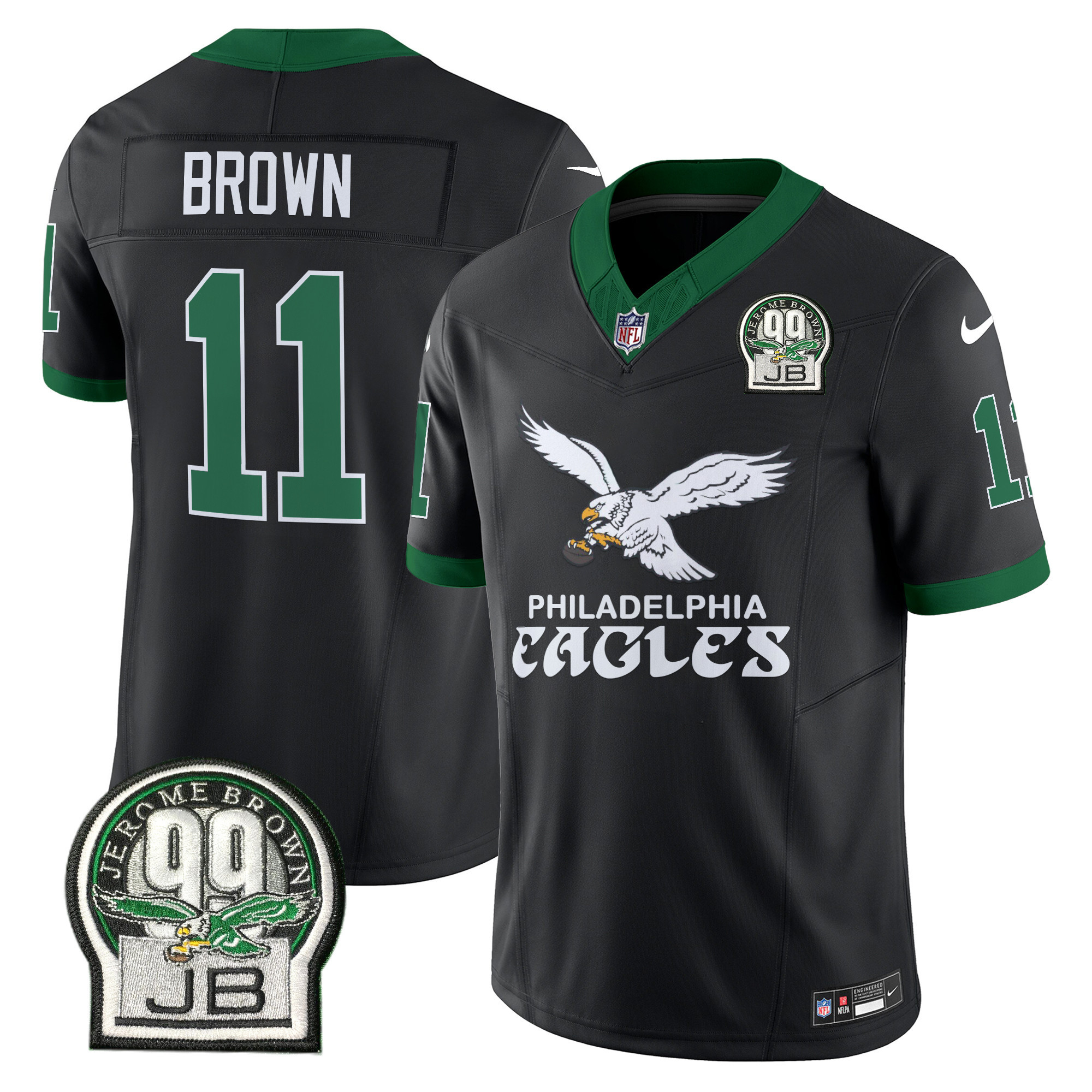 Men's A.J. Brown Philadelphia Eagles Kelly Green Vapor Limited Black Jersey V5 - All Stitched