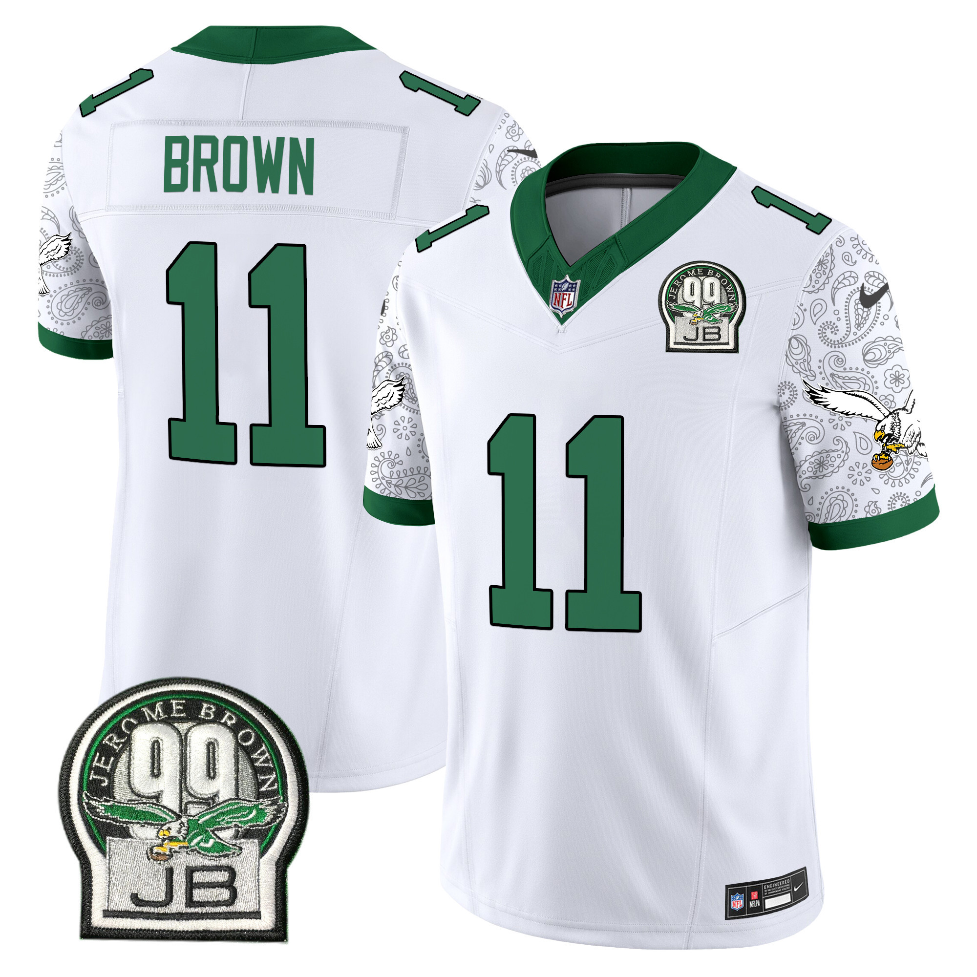 Men's A.J. Brown Philadelphia Eagles Kelly Green Vapor Limited Kelly White Jersey V4 - All Stitched