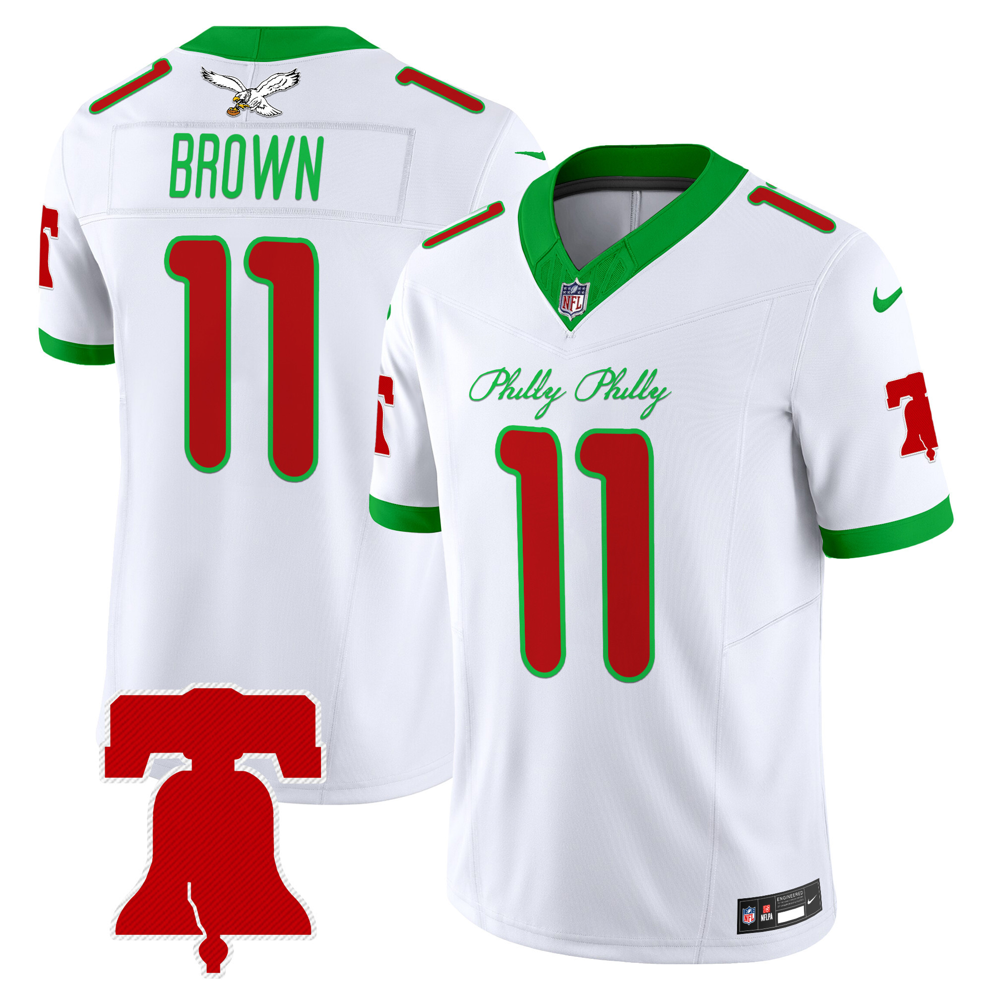Men's A.J. Brown Philadelphia Eagles Philly Phanatic Style Vapor Limited Kelly White Jersey - All Stitched
