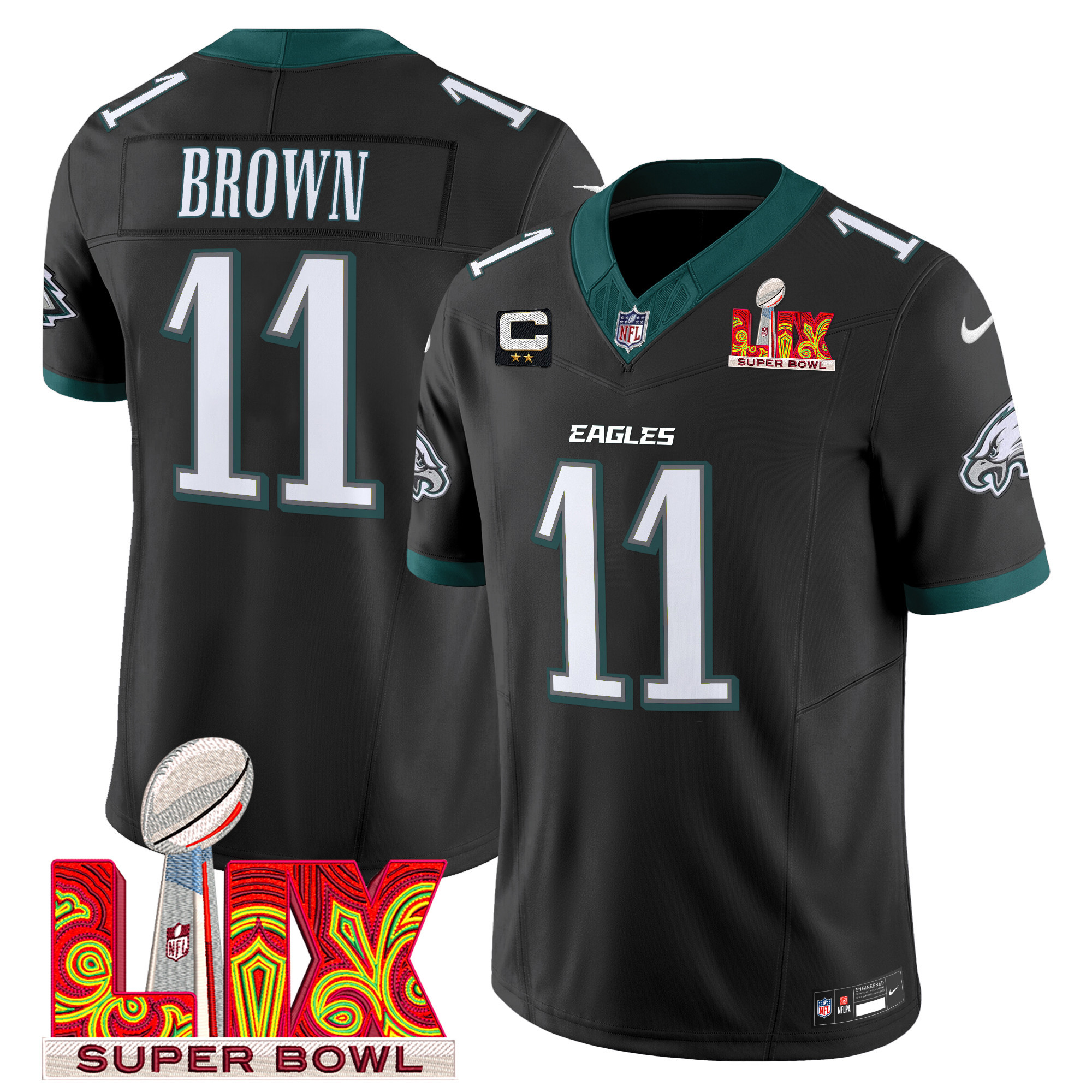 Men's A.J. Brown Philadelphia Eagles Super Bowl LIX Patch Vapor Limited Black Jersey - All Stitched