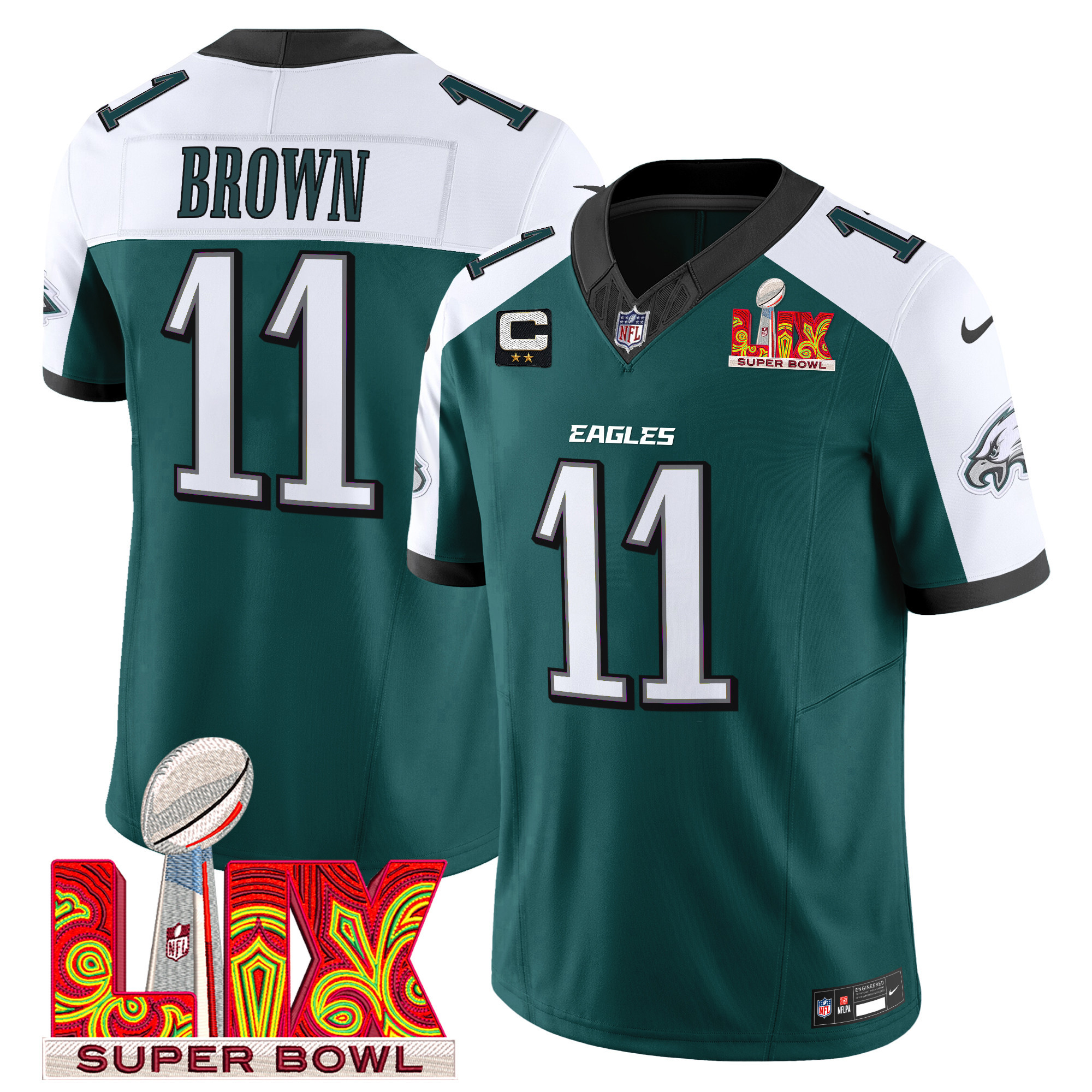 Men's A.J. Brown Philadelphia Eagles Super Bowl LIX Patch Vapor Limited Green Alternate Jersey - All Stitched