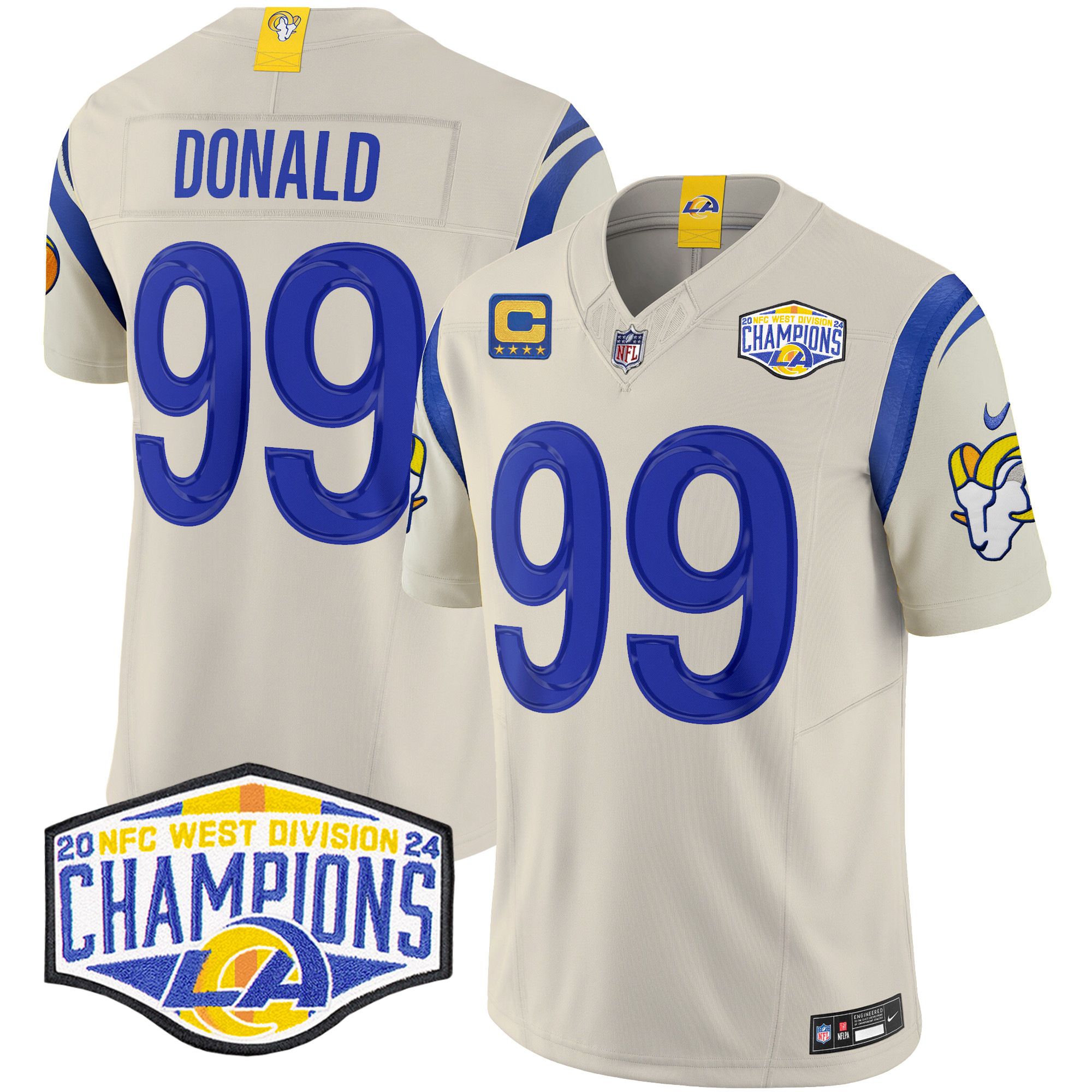 Men's Aaron Donald Los Angeles Rams 2024 NFC West Division Champions Vapor Limited Bone Jersey - All Stitched