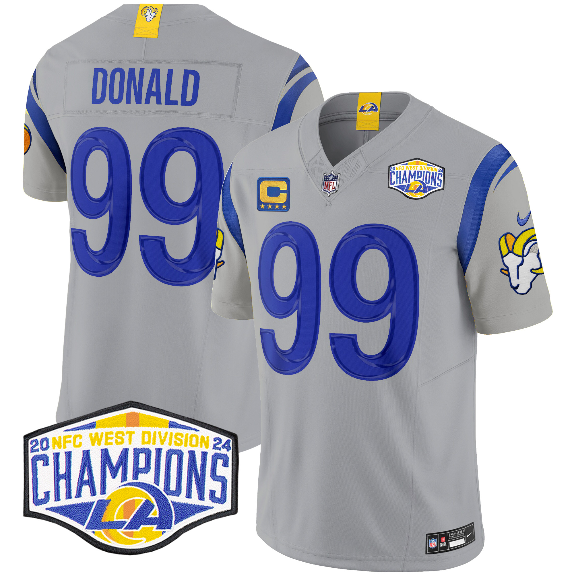 Men's Aaron Donald Los Angeles Rams 2024 NFC West Division Champions Vapor Limited Gray Jersey - All Stitched