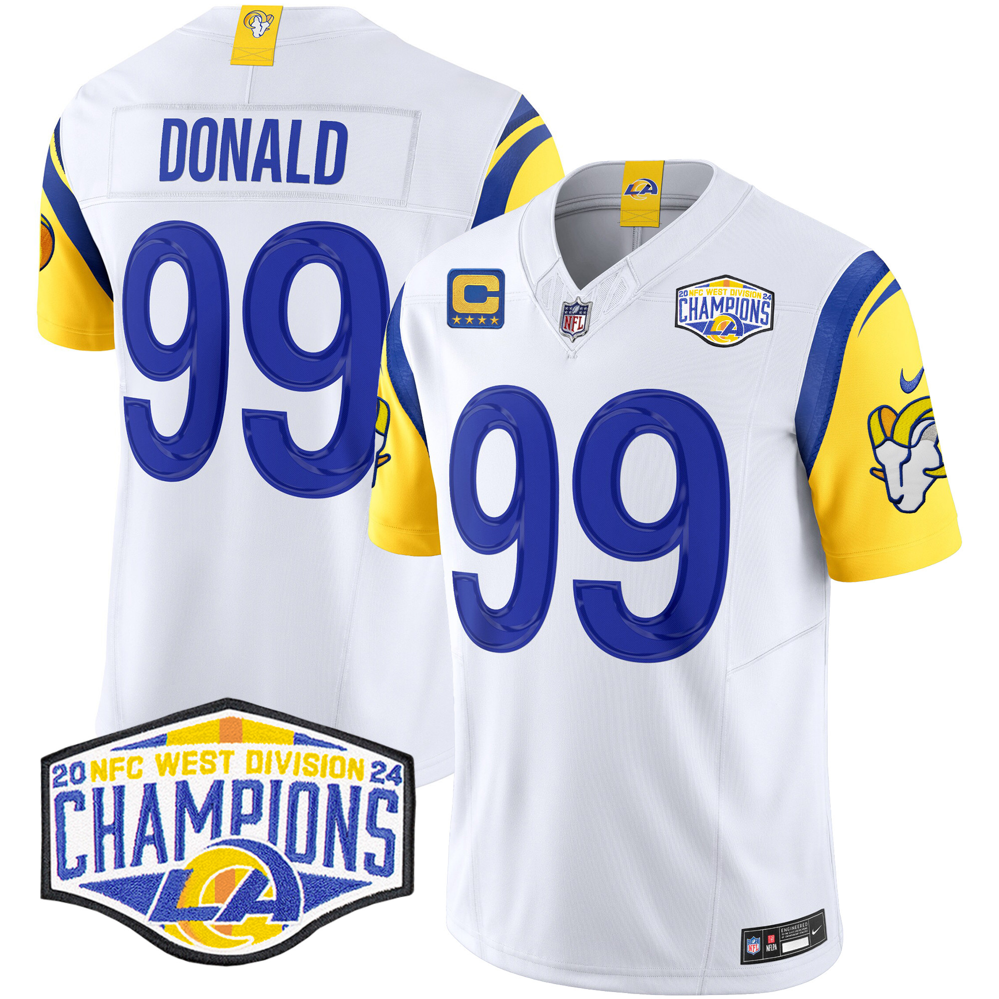Men's Aaron Donald Los Angeles Rams 2024 NFC West Division Champions Vapor Limited White Jersey - All Stitched
