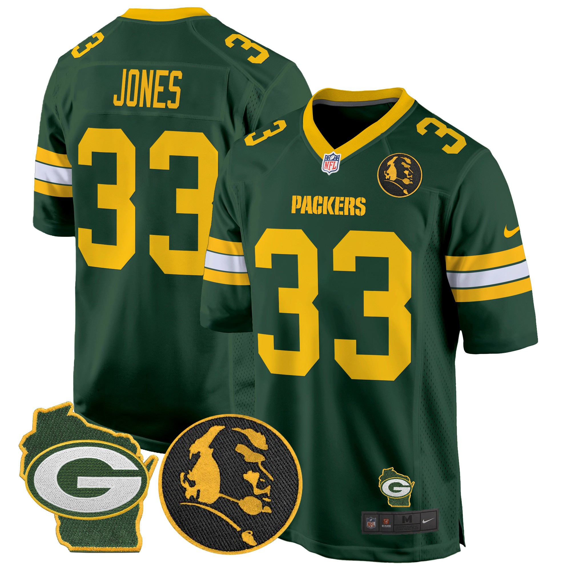 Men's Aaron Jones Green Bay Packers John Madden & Home Patch Game Green Jersey - All Stitched