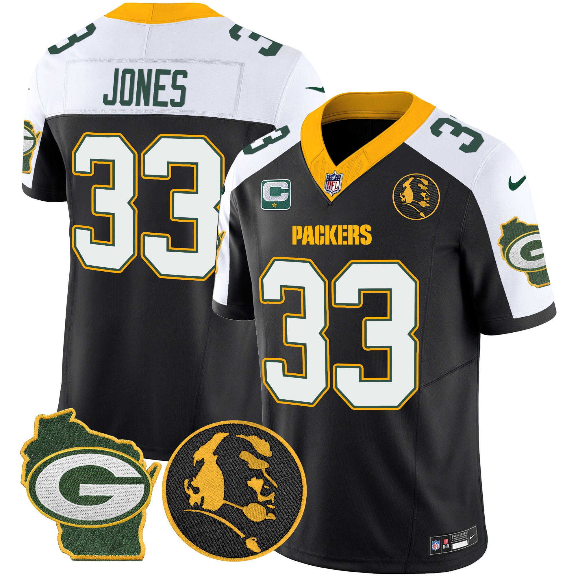 Men's Aaron Jones Green Bay Packers John Madden & Home Patch Vapor Limited Black Alternate Jersey - All Stitched