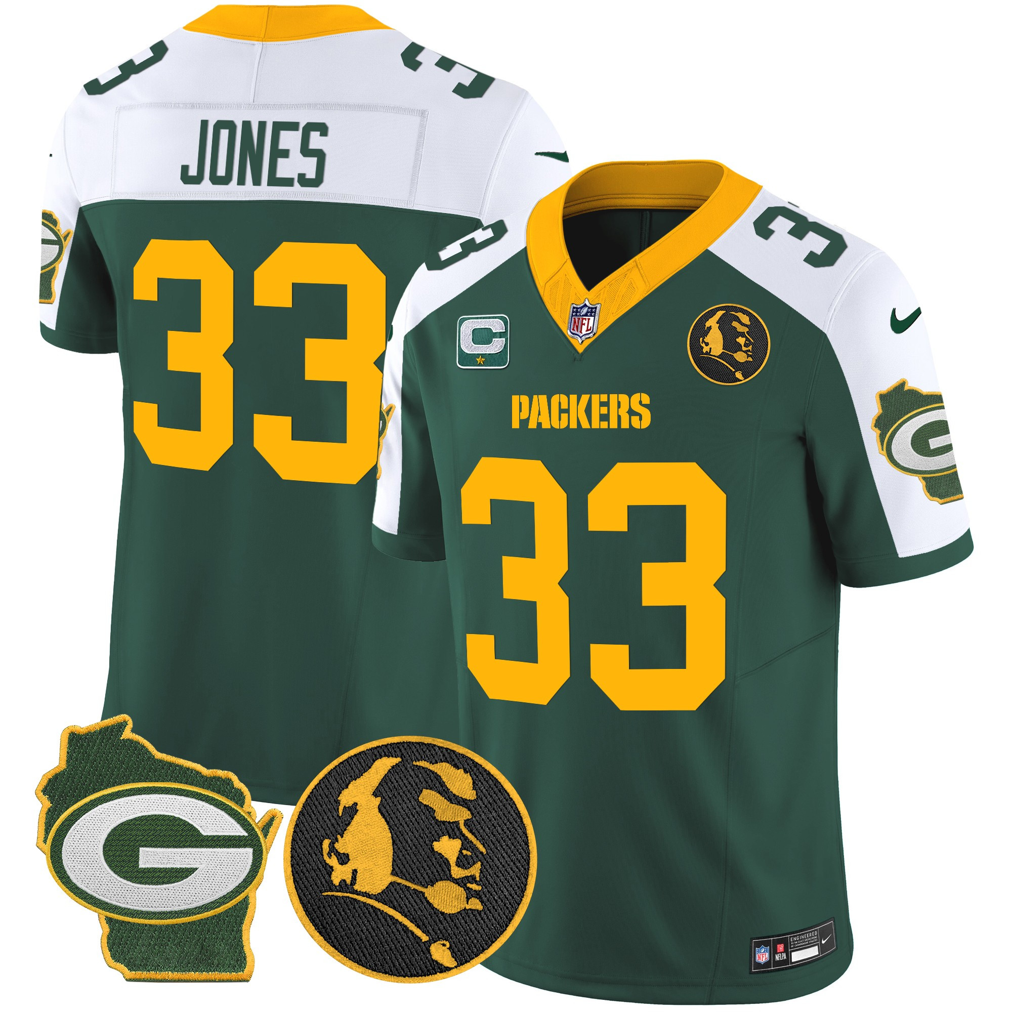 Men's Aaron Jones Green Bay Packers John Madden & Home Patch Vapor Limited Green Alternate Jersey - All Stitched