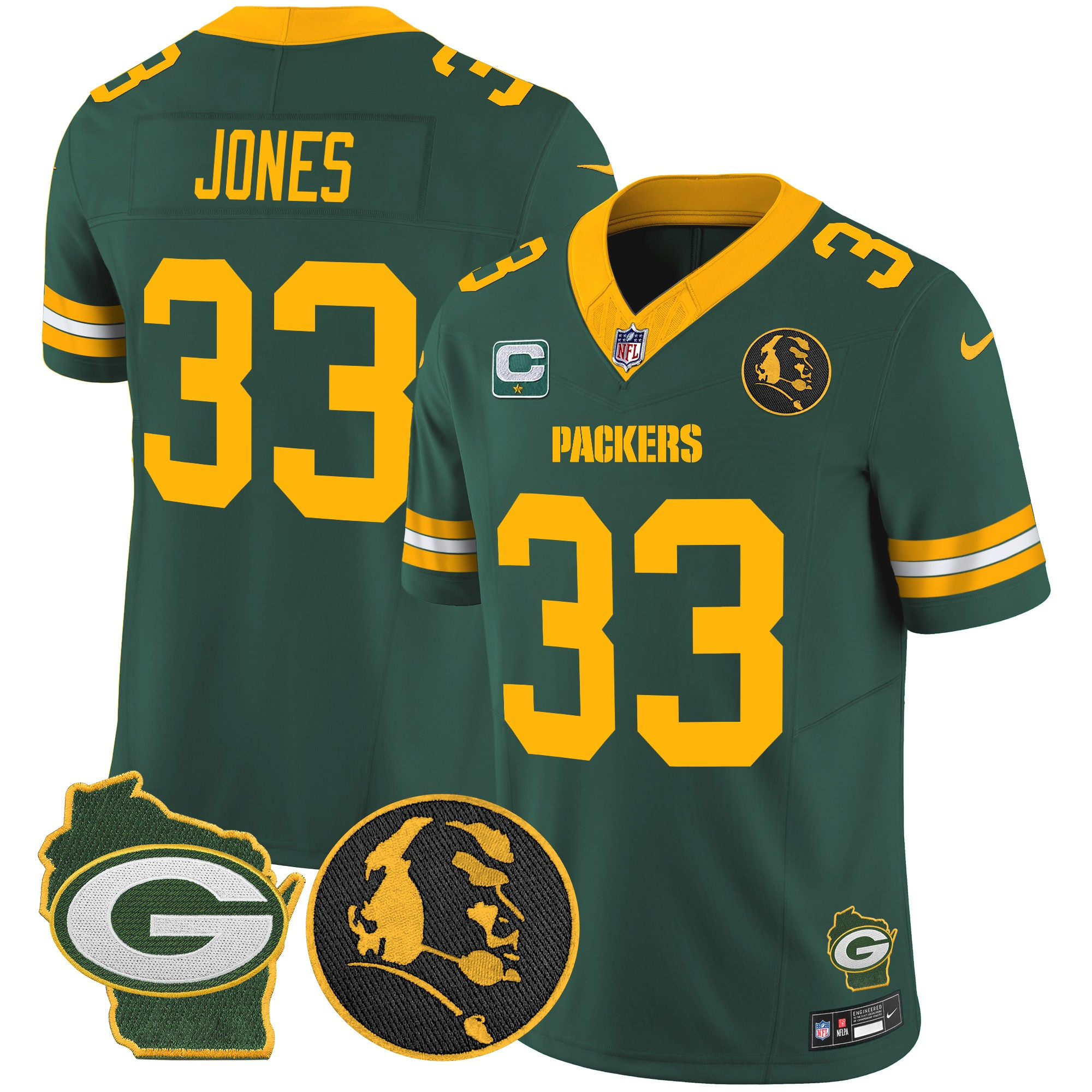Men's Aaron Jones Green Bay Packers John Madden & Home Patch Vapor Limited Green Jersey - All Stitched